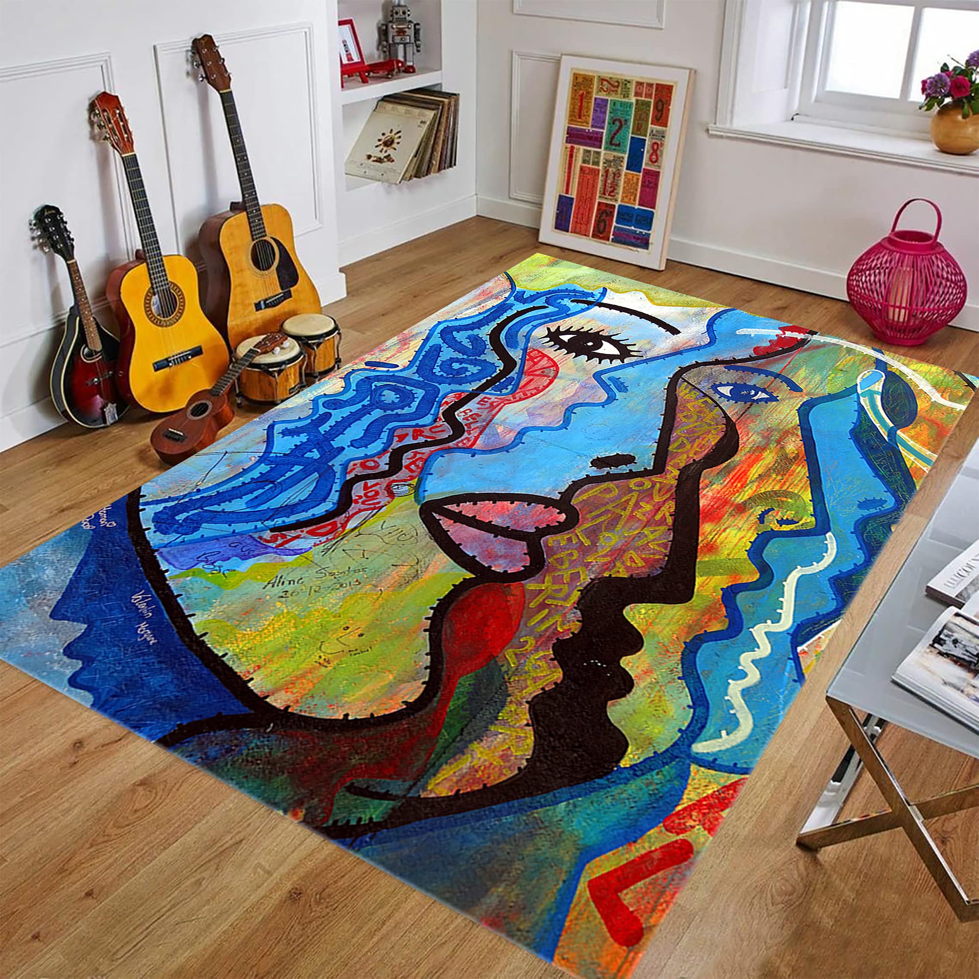 Graffiti Rug for Living Room & Kids Room - Modern Area Rug 63”x82” (160x210cm) - Personalized Themed Home Decor Gift - Perfect for Playrooms, Bedrooms & Stylish Spaces