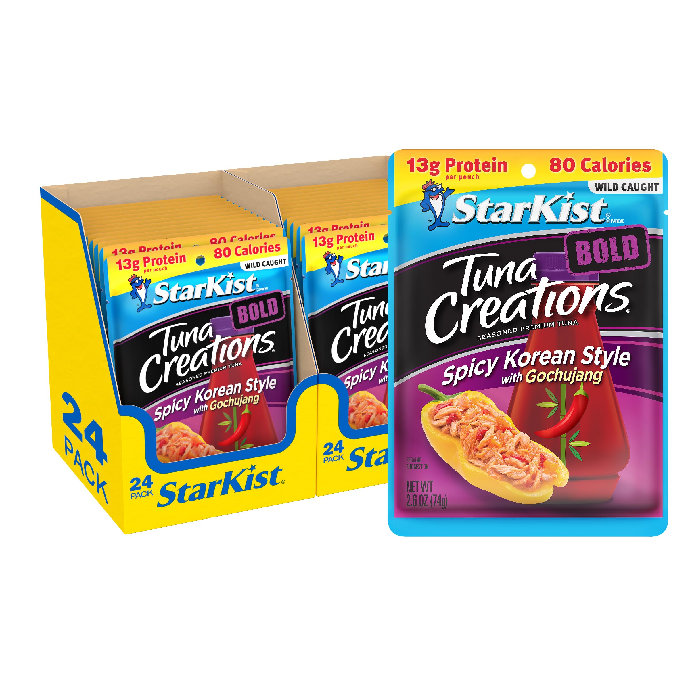 StarKist Tuna Creations BOLD Spicy Korean Style with Gochujang Sauce - 2.6 Oz Pouch (Pack of 24) - Perfect for Sandwiches, Salads & Quick Meals