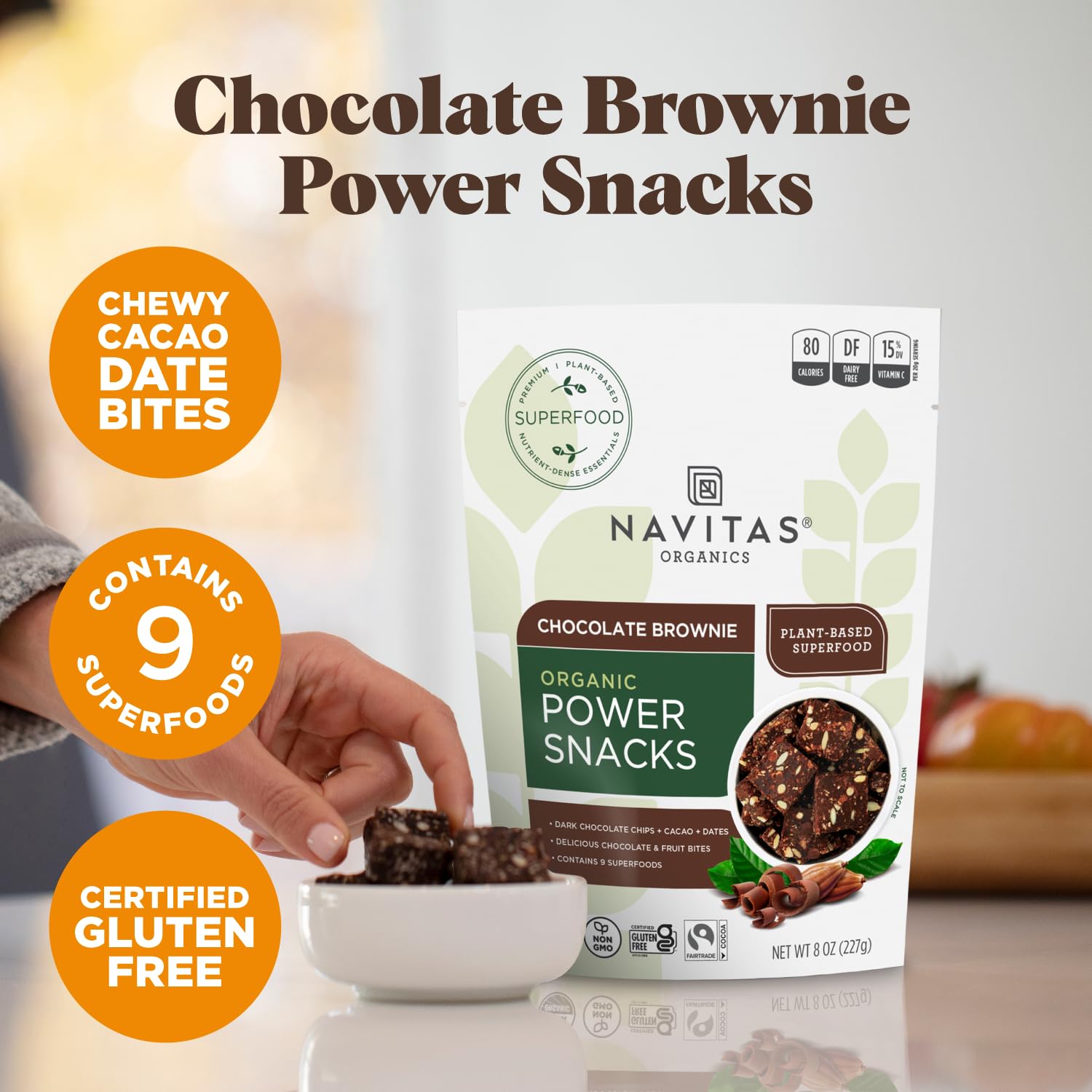 Navitas Organics Superfood Power Snacks - Organic Chocolate Cacao Energy Bites, 8oz Bag | Non-GMO, Gluten-Free, Vegan | Perfect for Hiking, Workouts & Healthy On-the-Go Snacking