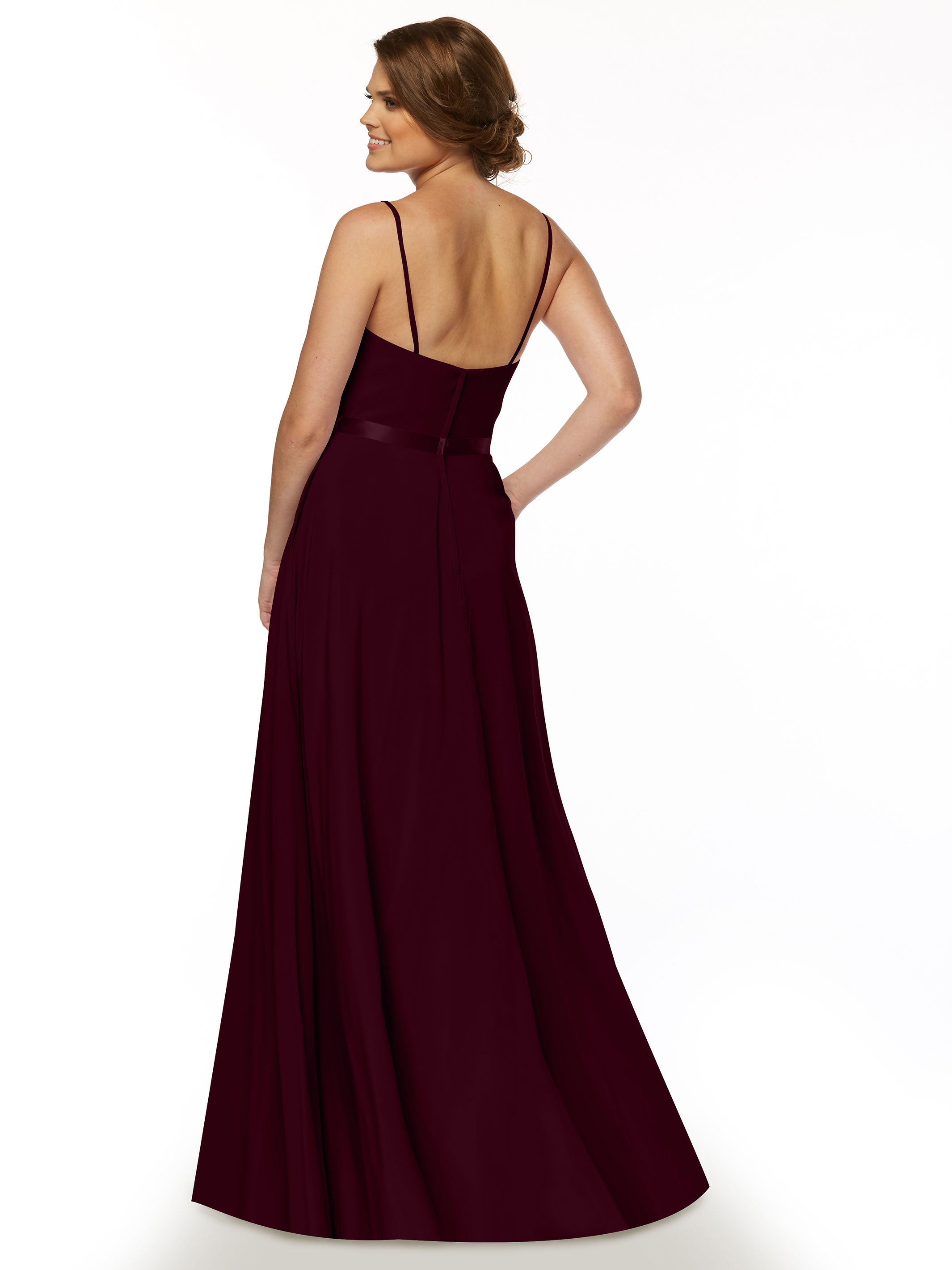Elegant 80112 Spaghetti Strap Stretch Chiffon A-Line Bridesmaid Dress with Sash - Perfect for Weddings, Formal Events & Special Occasions