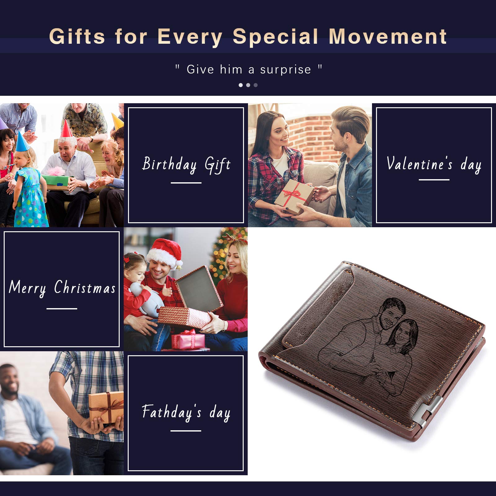 Personalized Photo Wallet for Dad - Custom Engraved Leather Wallet with Picture - Unique Father's Day, Graduation Gift for Son, Daughter, Husband | Perfect for Daily Use, Travel & Special Occasions