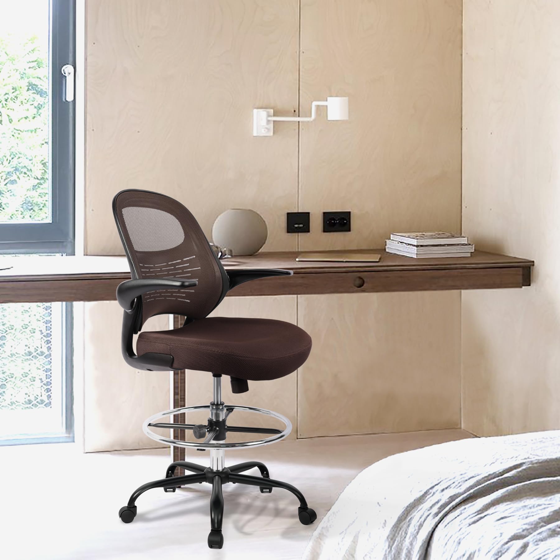 HYLONE Adjustable Drafting Stool - Heavy Duty Standing Desk Chair with Footrest for Office, Gaming & Home Use - Ergonomic Tall Chair for Architects, Artists & Professionals