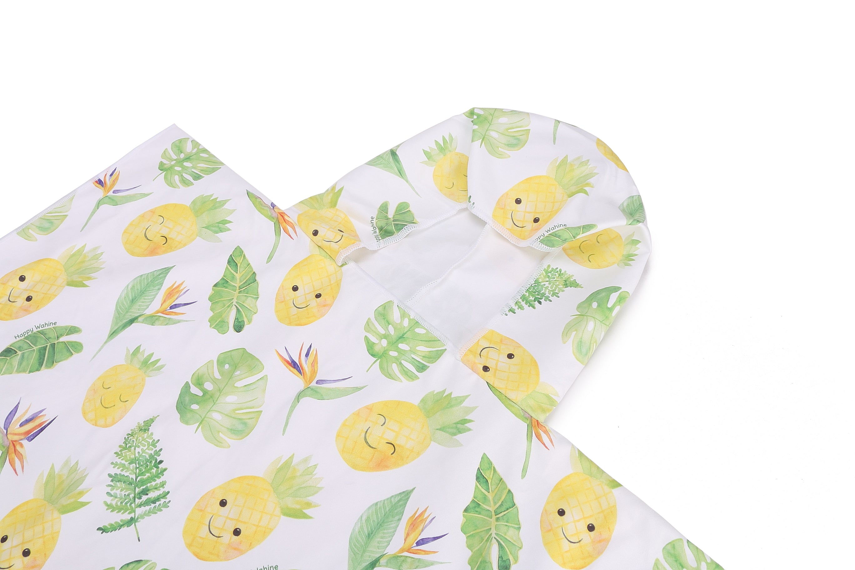 Stylish Hooded Beach Towel Poncho for Teens - Monstera & Pineapple Print in White - Perfect for Pool, Beach, and Outdoor Activities