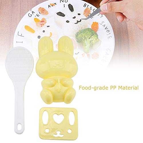3-Piece Food-Grade PP Cartoon Rabbit Sushi Rice Mold Set - DIY Onigiri Maker for Bento, Party & Home Cooking - Yellow (Perfect for Kids Lunch & Japanese Cuisine Decor)
