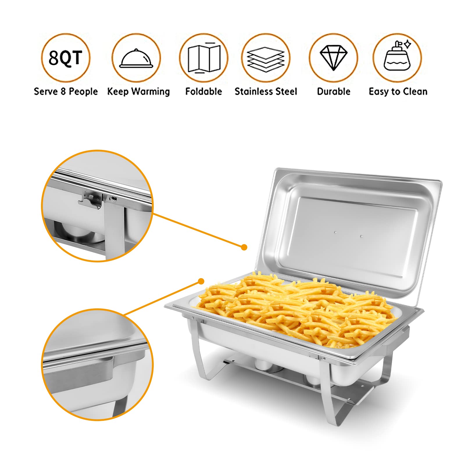 4-Pack Stainless Steel Buffet Chafing Dish Set - 8QT Catering Food Warmers with 7 Trays - Perfect for Weddings, Parties, and Buffet Serving