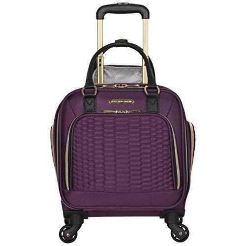 Aimee Kestenberg Women's Polyester Twill Double Pocket Quilted Python Print 4-Wheel Underseat Carry-On Luggage in Plum - Perfect for Air Travel, Business Trips & Weekend Getaways