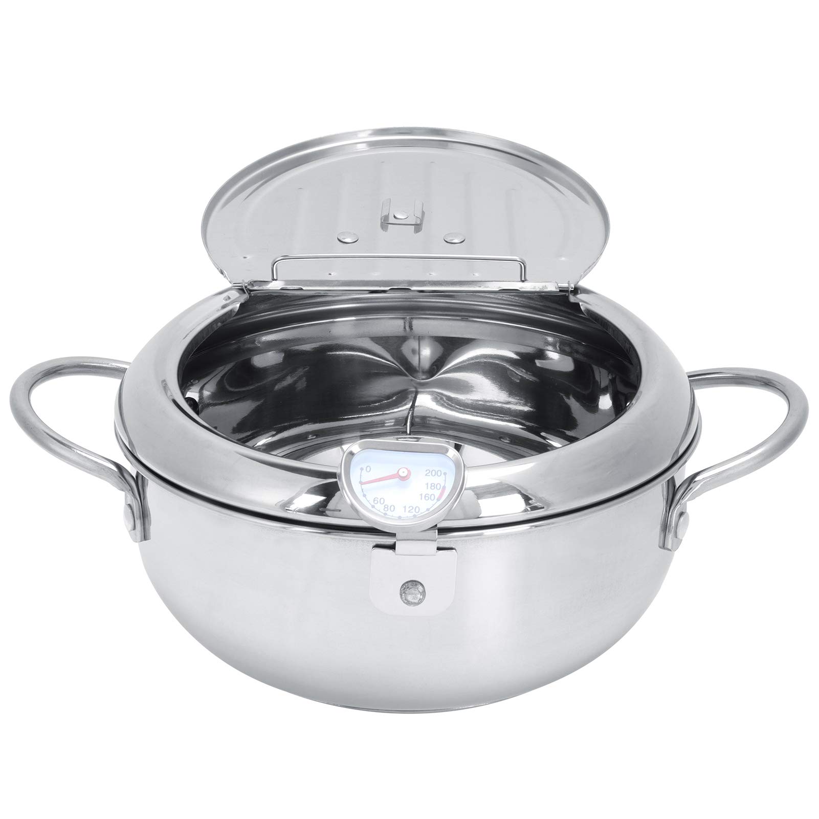 Stainless Steel Japanese Tempura Deep Fryer with Nonstick Coating, Thermometer Lid & Oil Drip Rack - Large Gas Stove Fryer Pan for Shrimp, Fish, Potato Chips | Perfect for Home Cooking, Restaurant Use & Party Snack Preparation