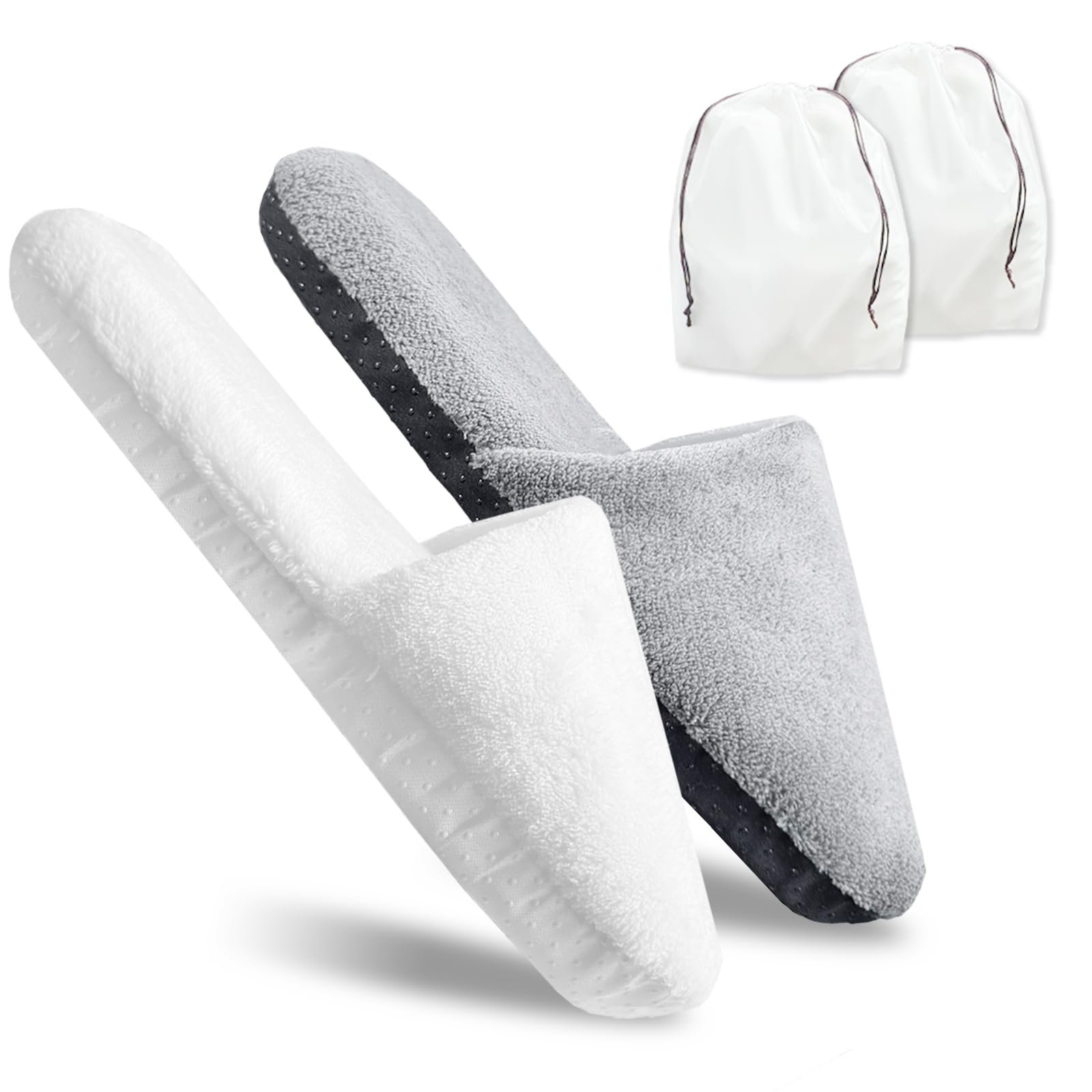 2 Pairs Disposable Slippers with Travel Bags - Large Size Comfortable Guest House Hotel Slippers for Travel, Spa, Home & Hospitality Use
