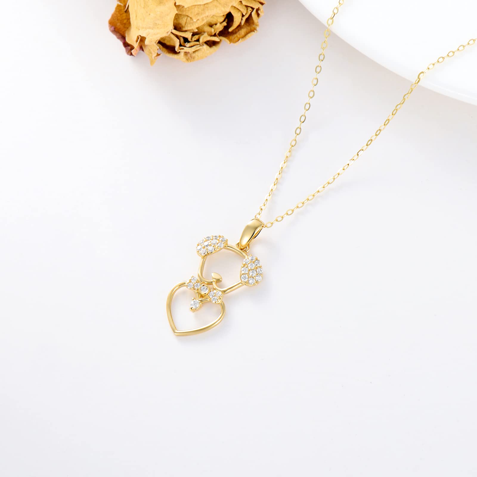 14K Real Gold Dog & Dragonfly Pendant Necklace for Women - Yellow Gold Animal Lover Jewelry Gift (16+1+1 inch) - Perfect for Birthday, Christmas & Everyday Wear
