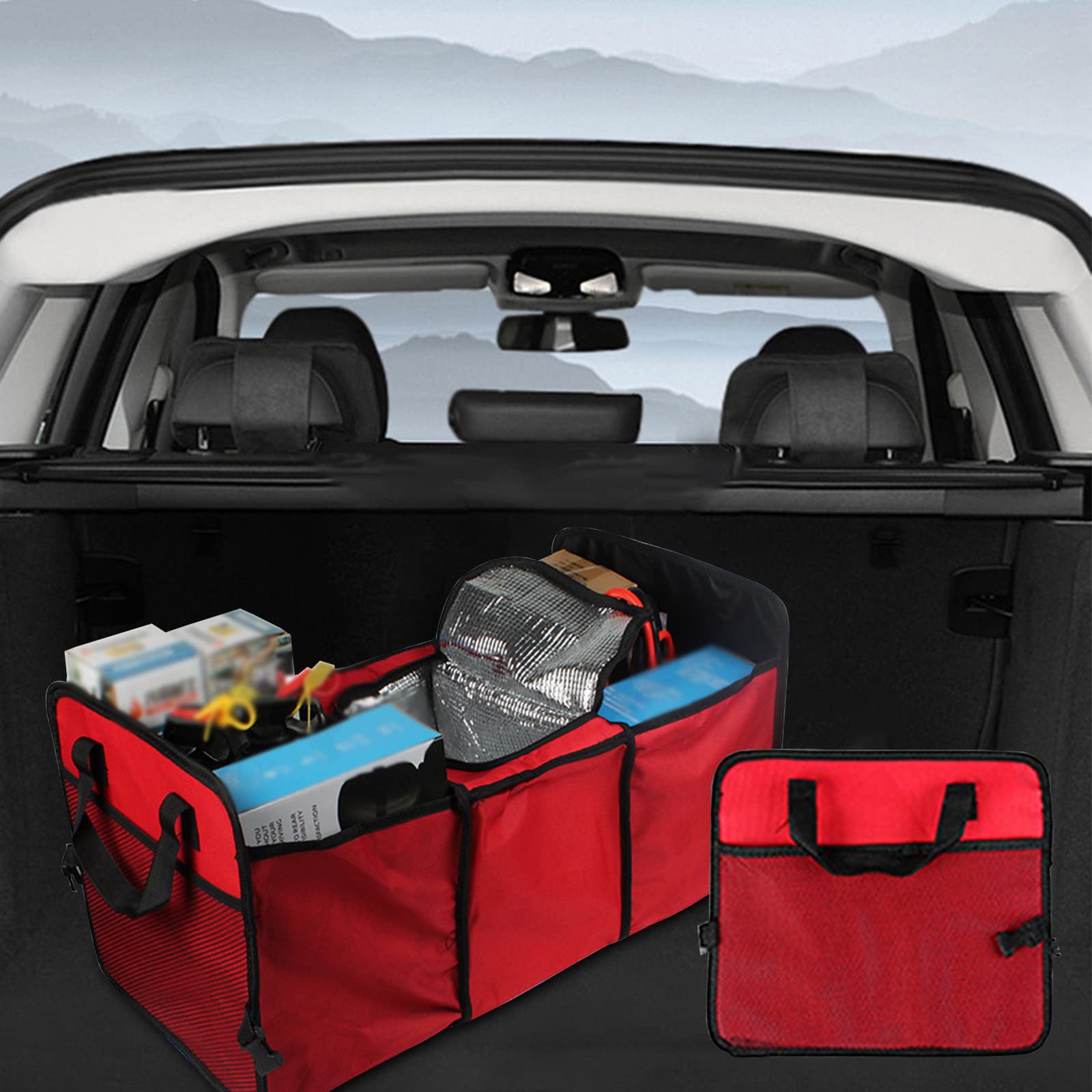 Kimanli Car Trunk Organizer - Collapsible Multi-Compartment SUV Storage with Non-Slip Bottom & Foldable Cover (Black, Red, Blue) | Perfect for Road Trips, Grocery Shopping & Car Organization