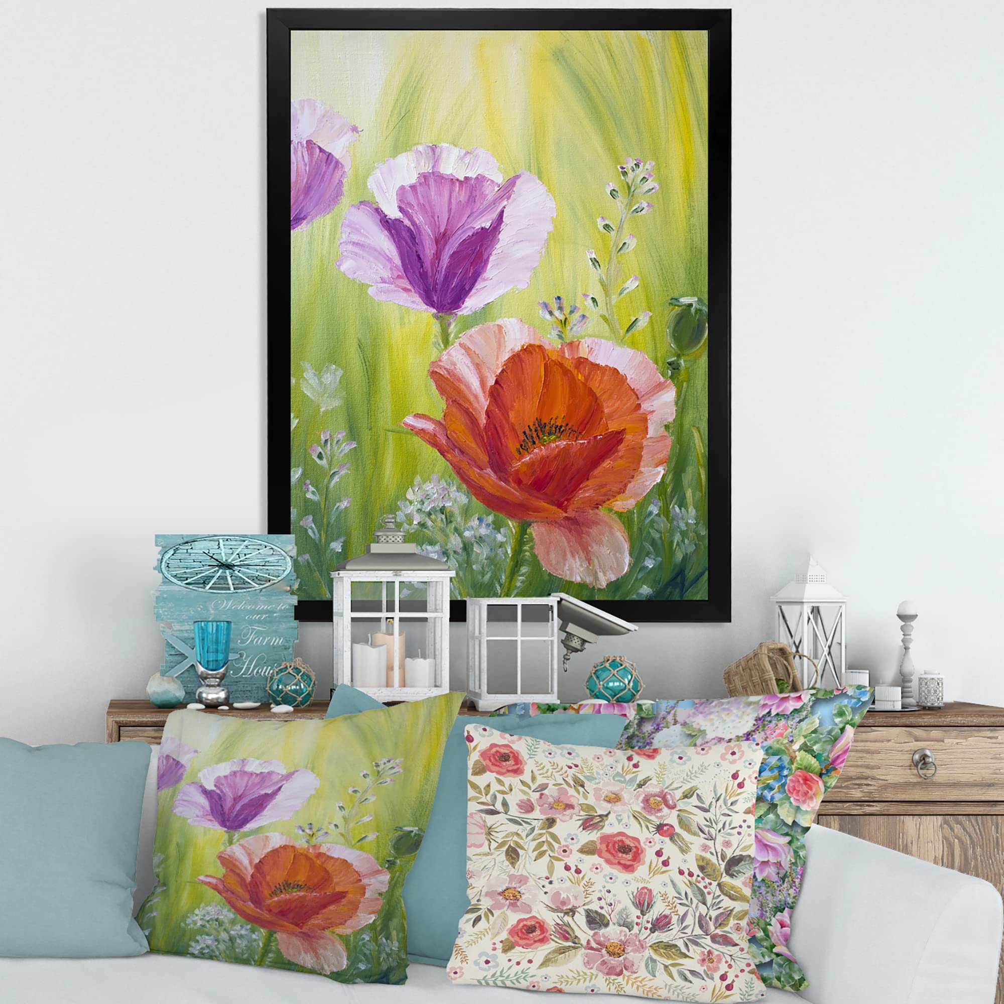 DesignQ Poppies In The Morning Traditional Framed Wall Art - Hand Painted Canvas Painting for Living Room, Bedroom & Office Decor - Perfect Gift for Housewarming & Holidays