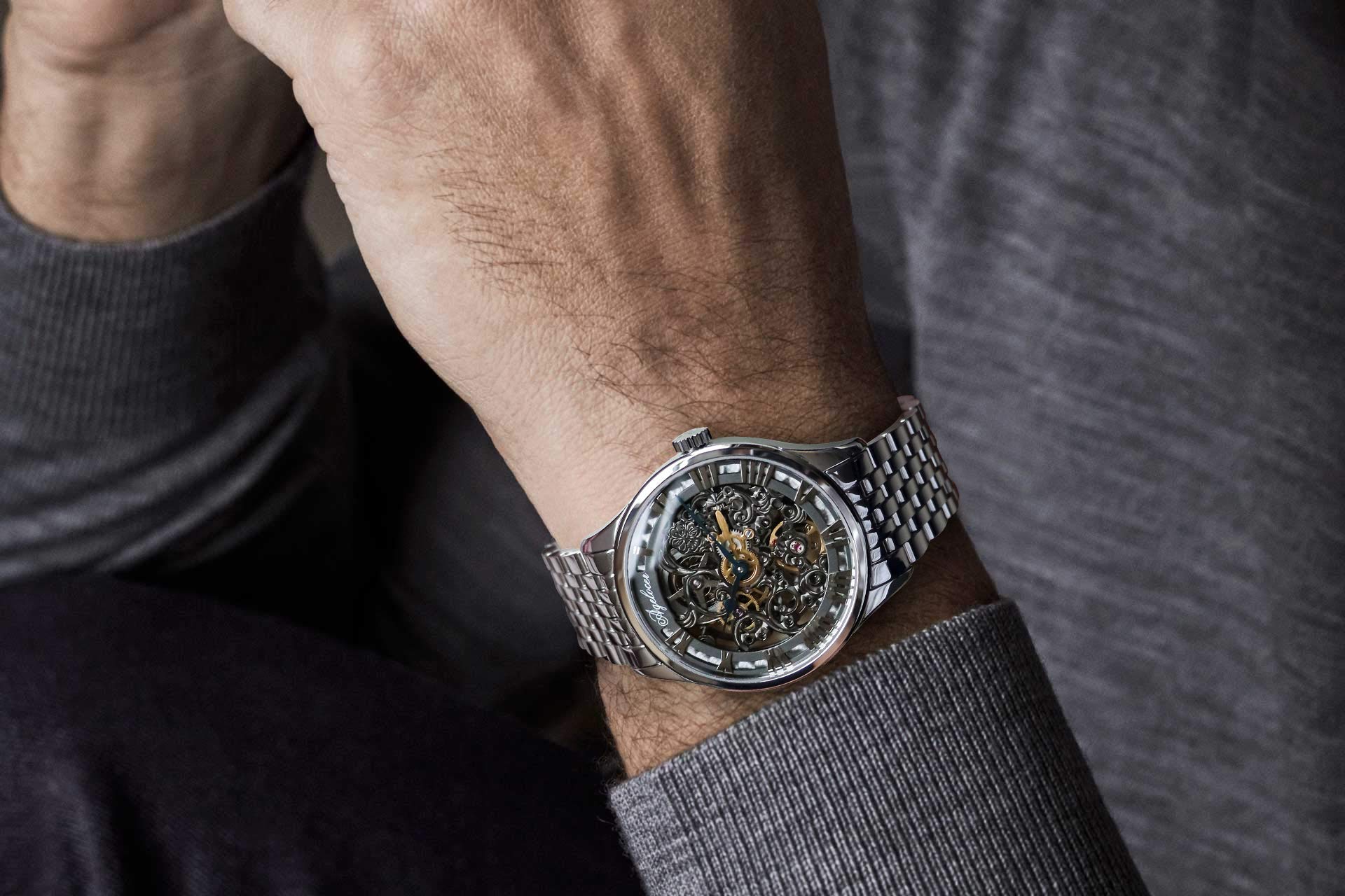 AGELOCER Men's Luxury Automatic Skeleton Watch - Top Brand Fashion Mechanical Timepiece with Genuine Leather Band, 50M Waterproof - Perfect for Business, Formal Events & Daily Wear