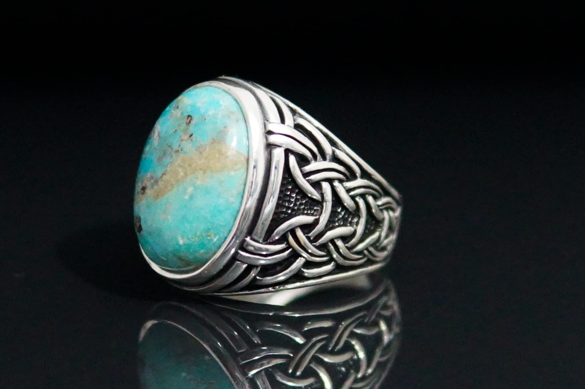 925 Sterling Silver Men's Ring with Natural Turquoise Stone - Handmade Jewelry Gift for Him - Perfect for Weddings, Anniversaries & Special Occasions