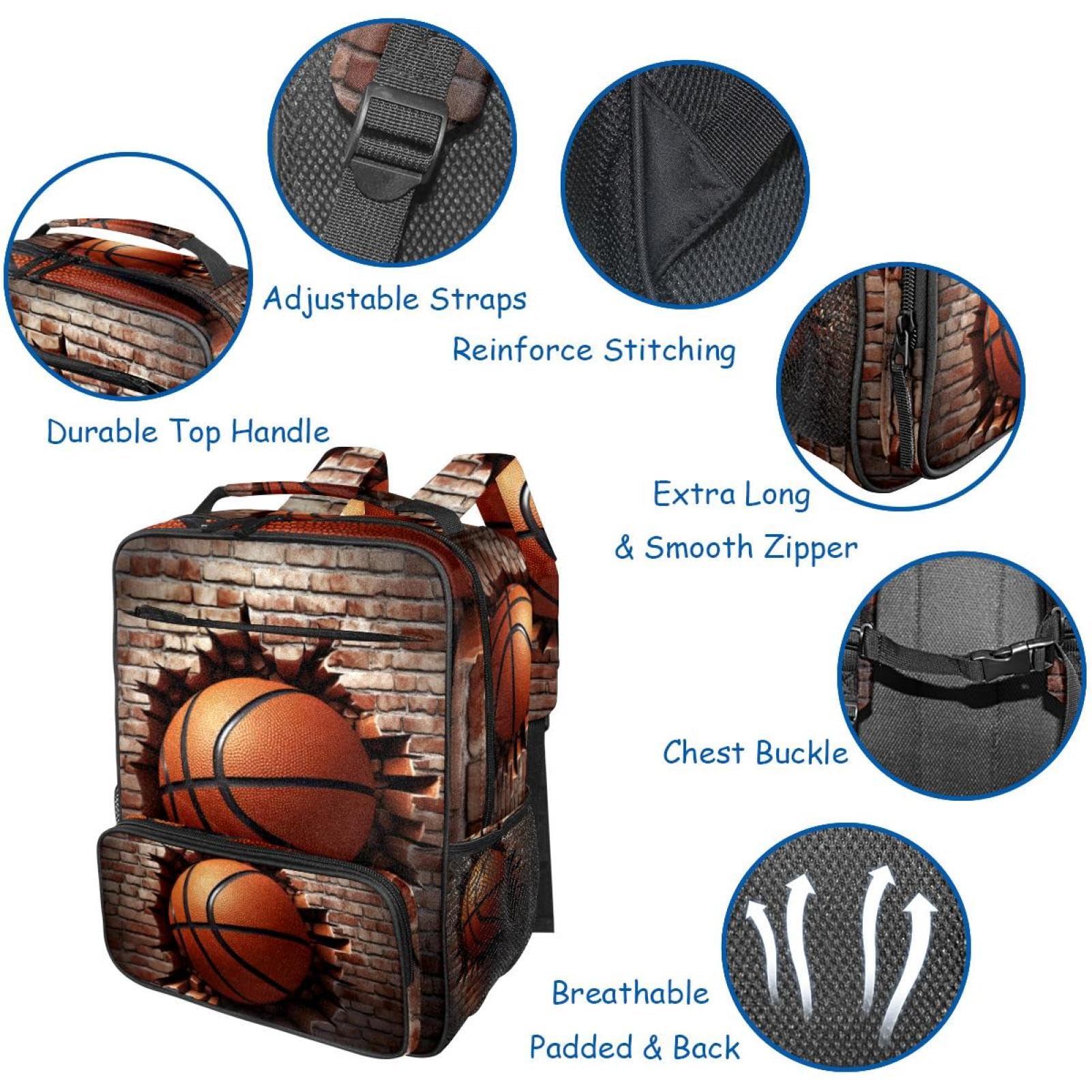 Durable Travel Backpack for Women & Men - Waterproof Basketball Texture Design - Perfect for Hiking, Gym, School & Daily Commute