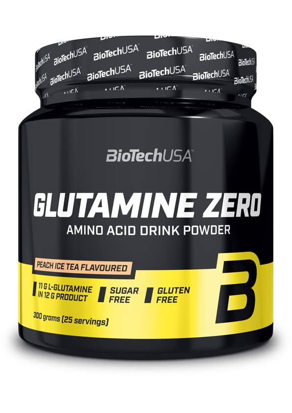 BioTechUSA Glutamine Zero Powder - Peach Ice Tea Flavor, 300g | Post-Workout Recovery & Muscle Support Supplement for Athletes & Fitness Enthusiasts