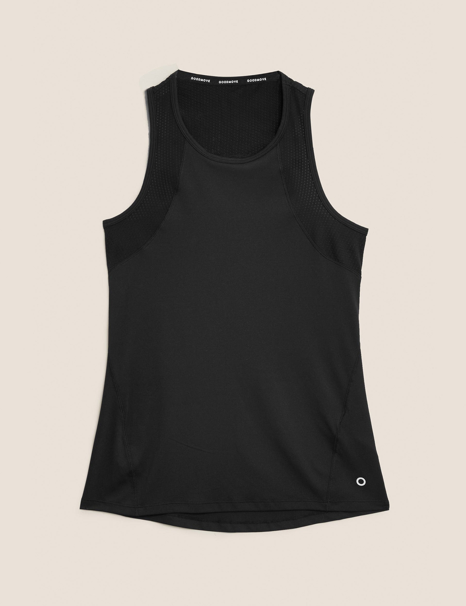 Women's Scoop Neck Racerback Tank Top - Soft Stretchy Black Workout Shirt for Yoga, Gym & Summer Casual Wear