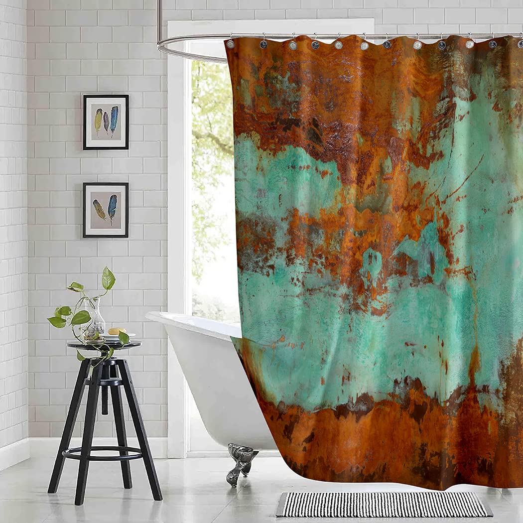 Rust Shower Curtain - Oxidized Copper Patina Iron Oxide Textured Bathroom Decor, Waterproof Fabric Shower Curtain with Hooks 72x72 Inches - Perfect for Vintage, Industrial or Boho Style Bathrooms