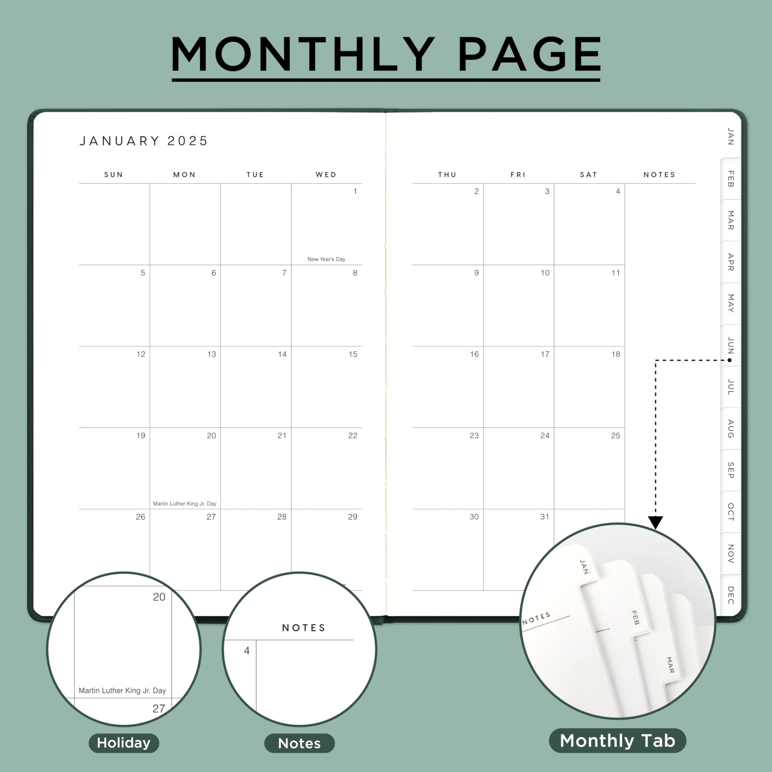 2025 Daily Weekly Monthly Planner - A5 Size 5.7