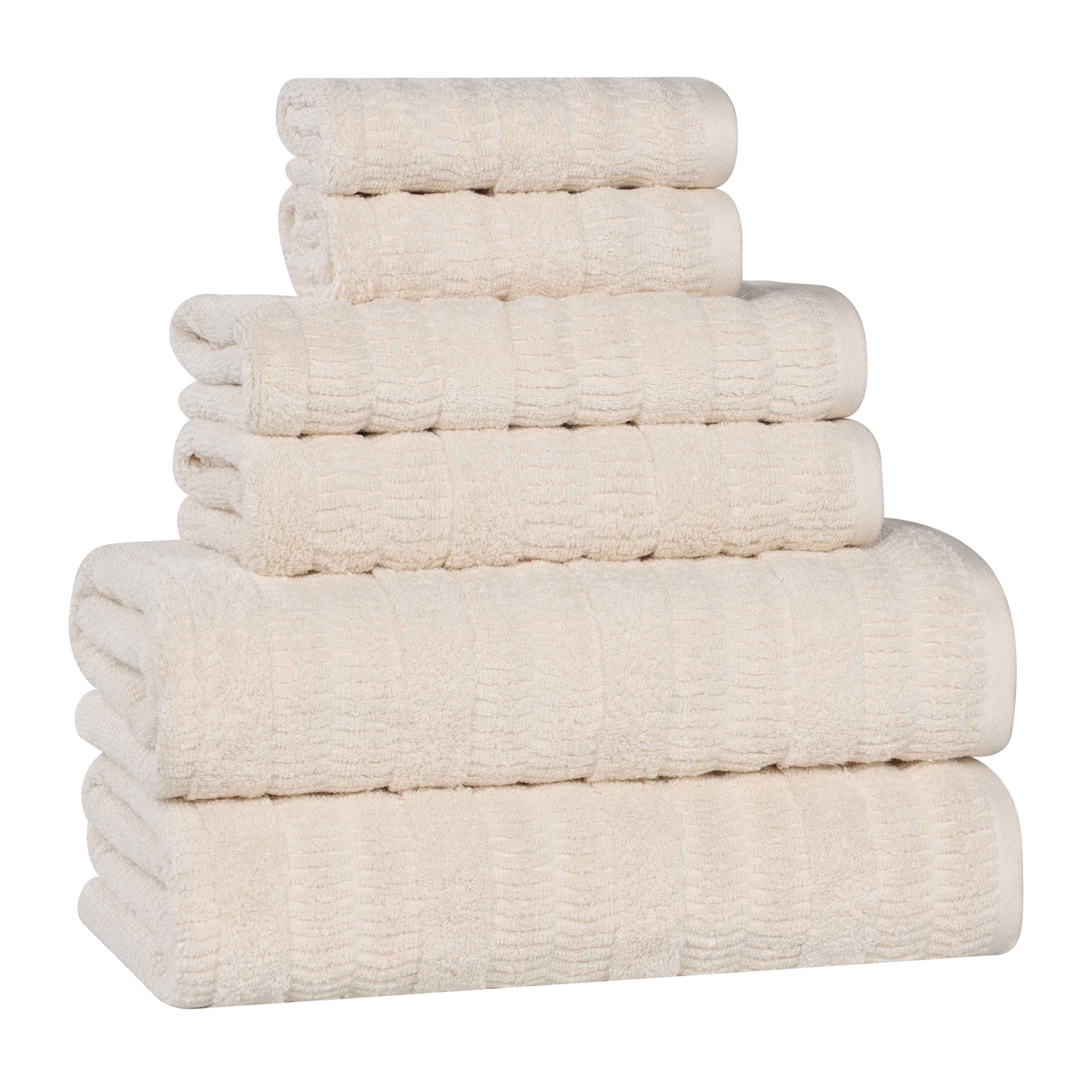 Premium 6-Piece Cotton Towel Set - Soft, Absorbent & Quick-Drying Bath Towels for Spa, Gym & Luxury Home Use - Mika Smart Twist Vertical Ribbed Design
