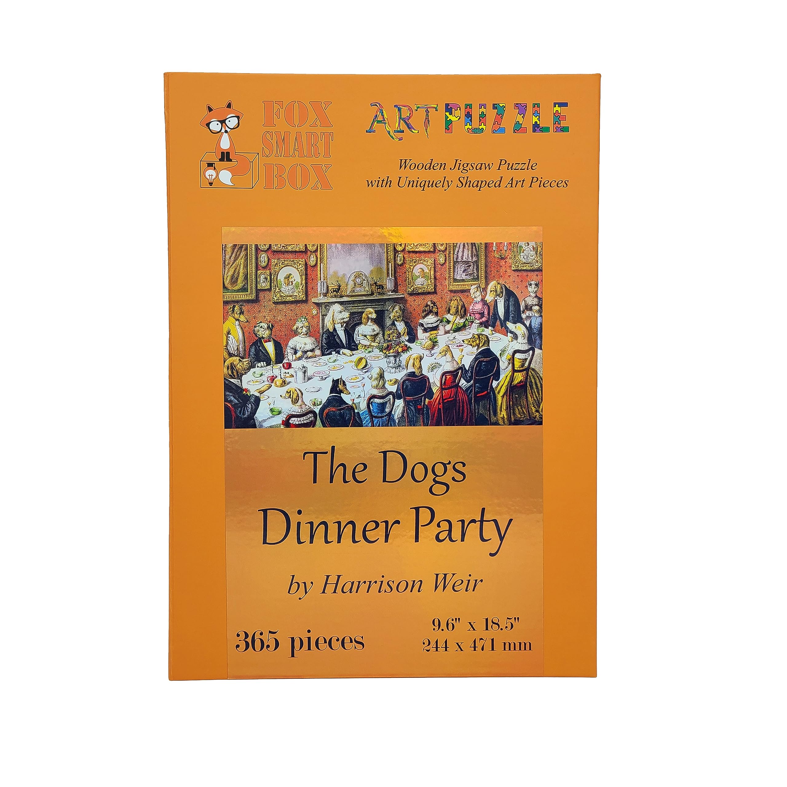 Premium 365-Piece Wooden Jigsaw Puzzle for Adults - Unique Shaped Pieces - Handcrafted in USA by FoxSmartBox - The Dogs Dinner Party - Perfect for Family Game Nights, Stress Relief & Home Decor