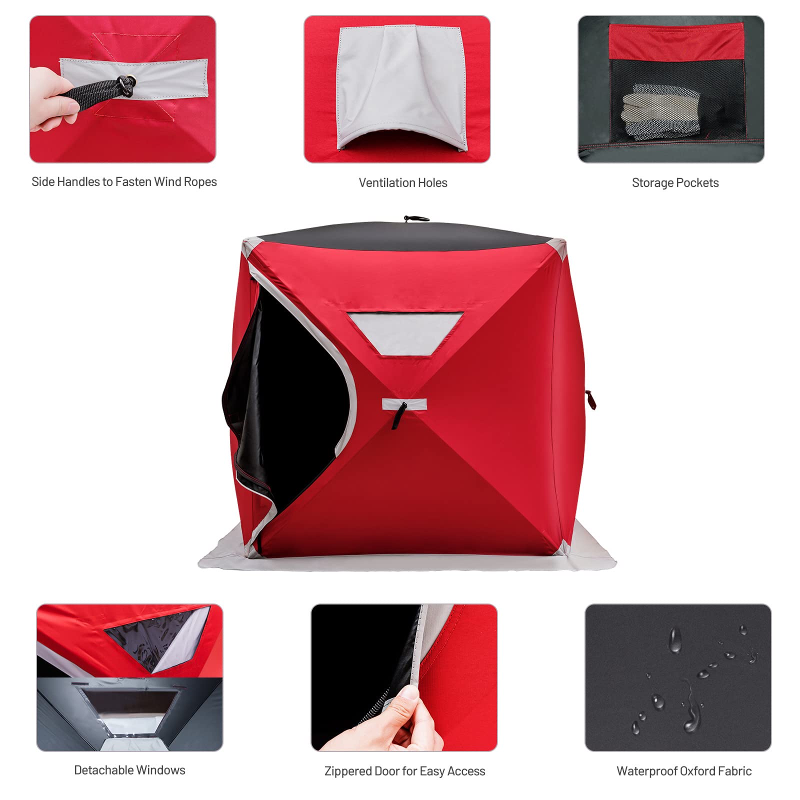 GYMAX Pop-Up Ice Fishing Shelter - Waterproof & Windproof Portable Ice Tent with Carrying Bag, Zippered Door & Ice Anchors - Perfect for Winter Fishing, Hunting & Outdoor Camping Adventures