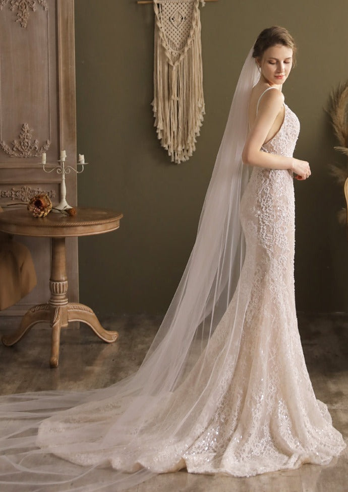 Kate Plain Cathedra Long Veil - Elegant Wedding Veil for Brides, Church Ceremony & Formal Events
