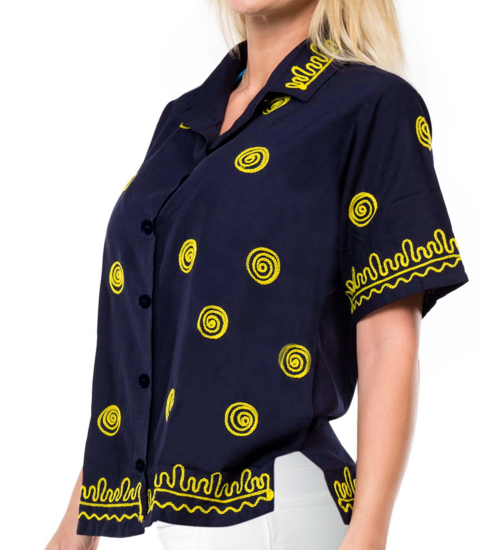 LA LEELA Women's Hawaiian Shirt - Short Sleeve Beach Blouse for Summer Vacation, Pool Party & Tropical Getaway
