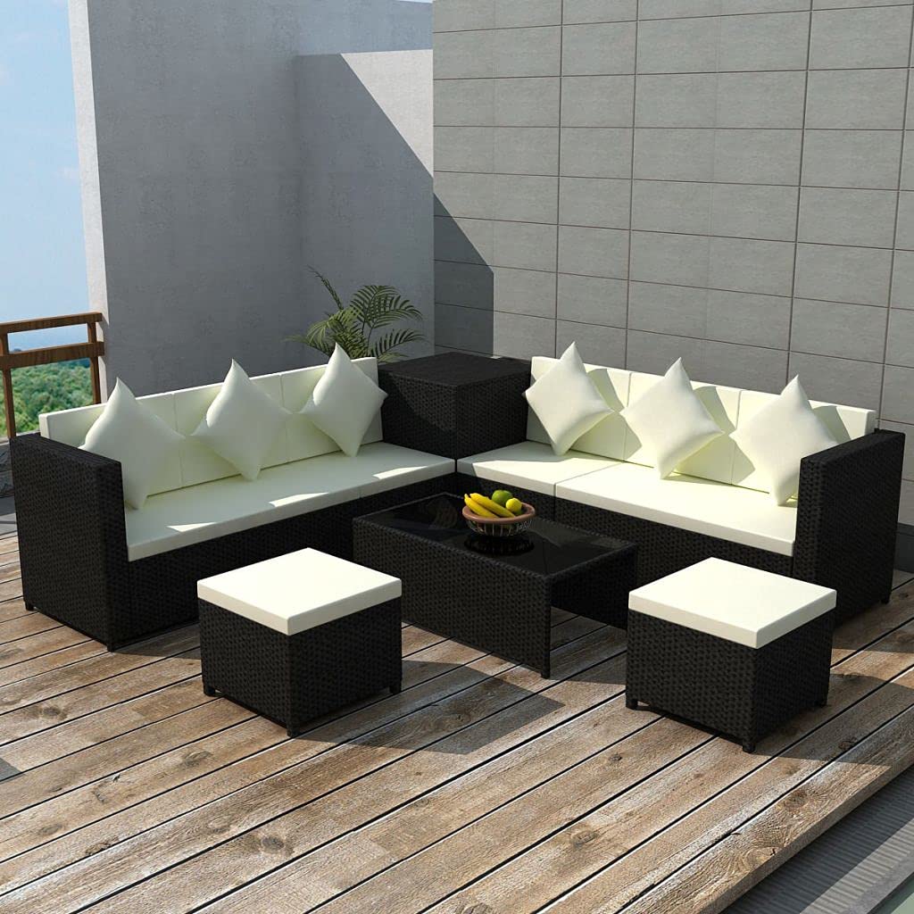 Modern Outdoor Patio Furniture Set - 26-Piece Black Poly Rattan Conversation & Bistro Set for Home, Lawn, Balcony & Garden | Durable Weather-Resistant Sofa Set for Backyard, Poolside & Outdoor Entertaining