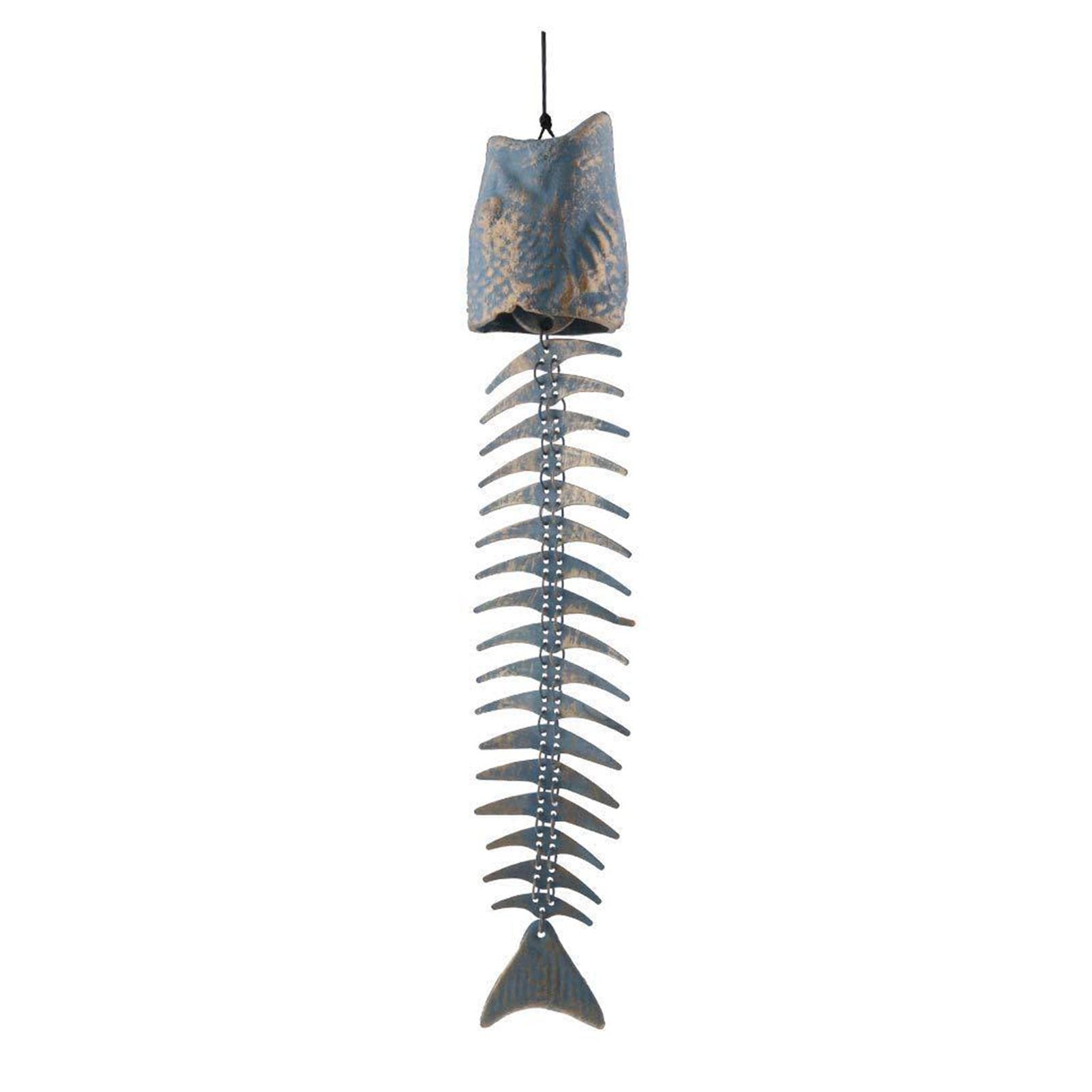Cast Iron Metal Fish Wind Chime with Bronze Skeleton Bells - Outdoor Garden Decor for Porch, Patio & Courtyard | Relaxing Wind Chimes for Meditation & Stress Relief