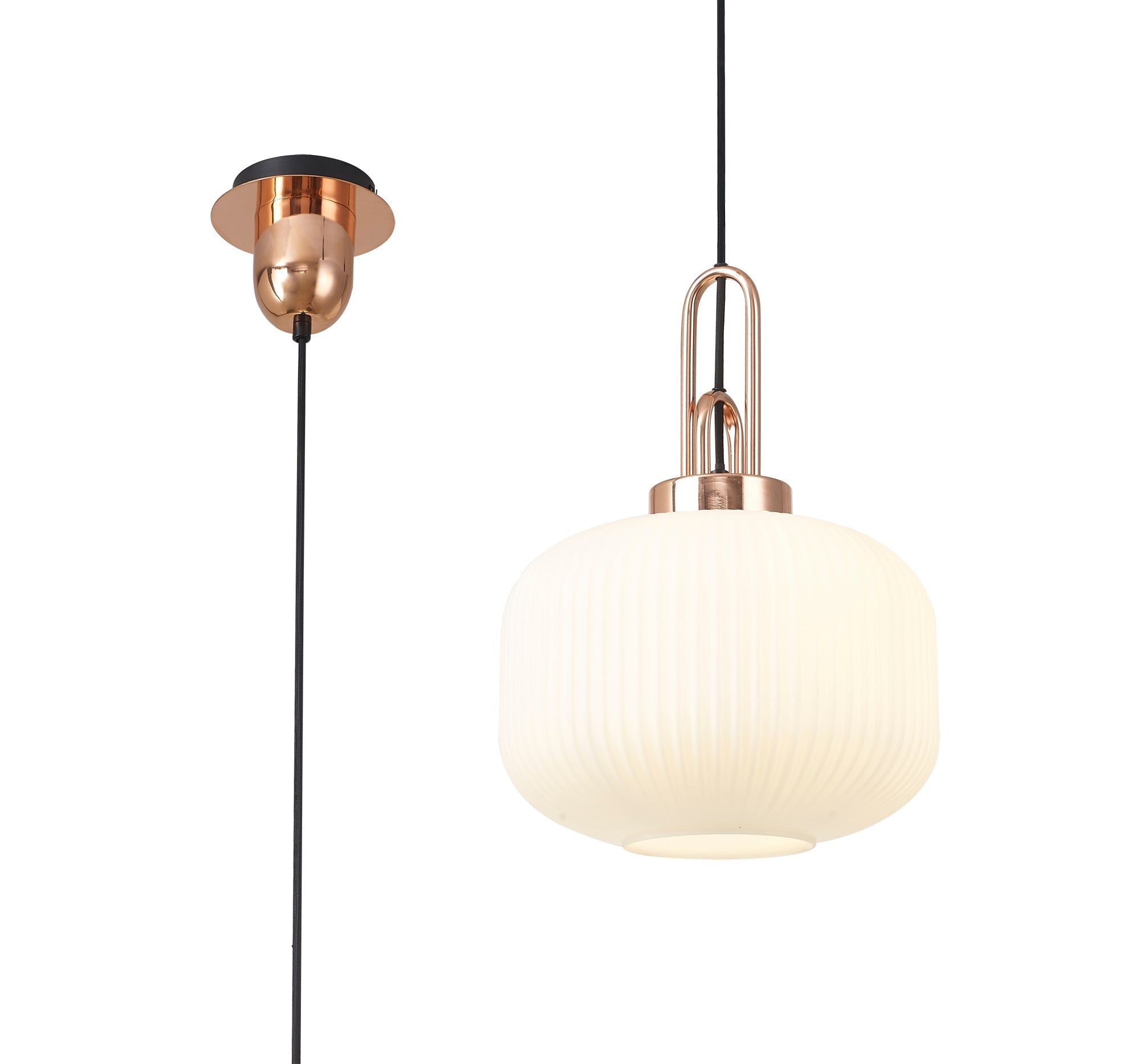 Stylish Cadiz 1-Light Pendant Light with 30cm Pumpkin-Shaped Ribbed Glass Shade - E27 Socket, IP20 Rated, Multiple Color Options - Perfect for Kitchen Island, Dining Room, or Entryway Lighting