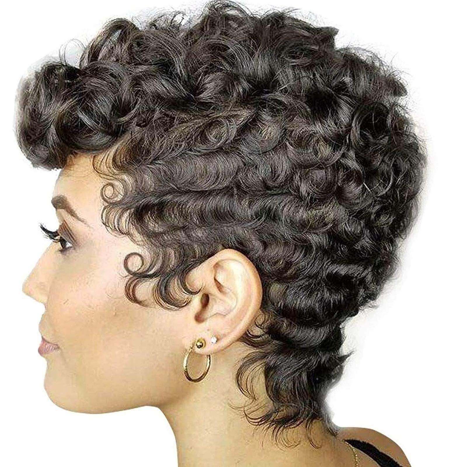 Short Curly Wigs with Bangs | Heat Resistant Synthetic Wavy Wigs in Brown-Black | Perfect for Black Women | Great for Cosplay, Daily Wear & Special Occasions