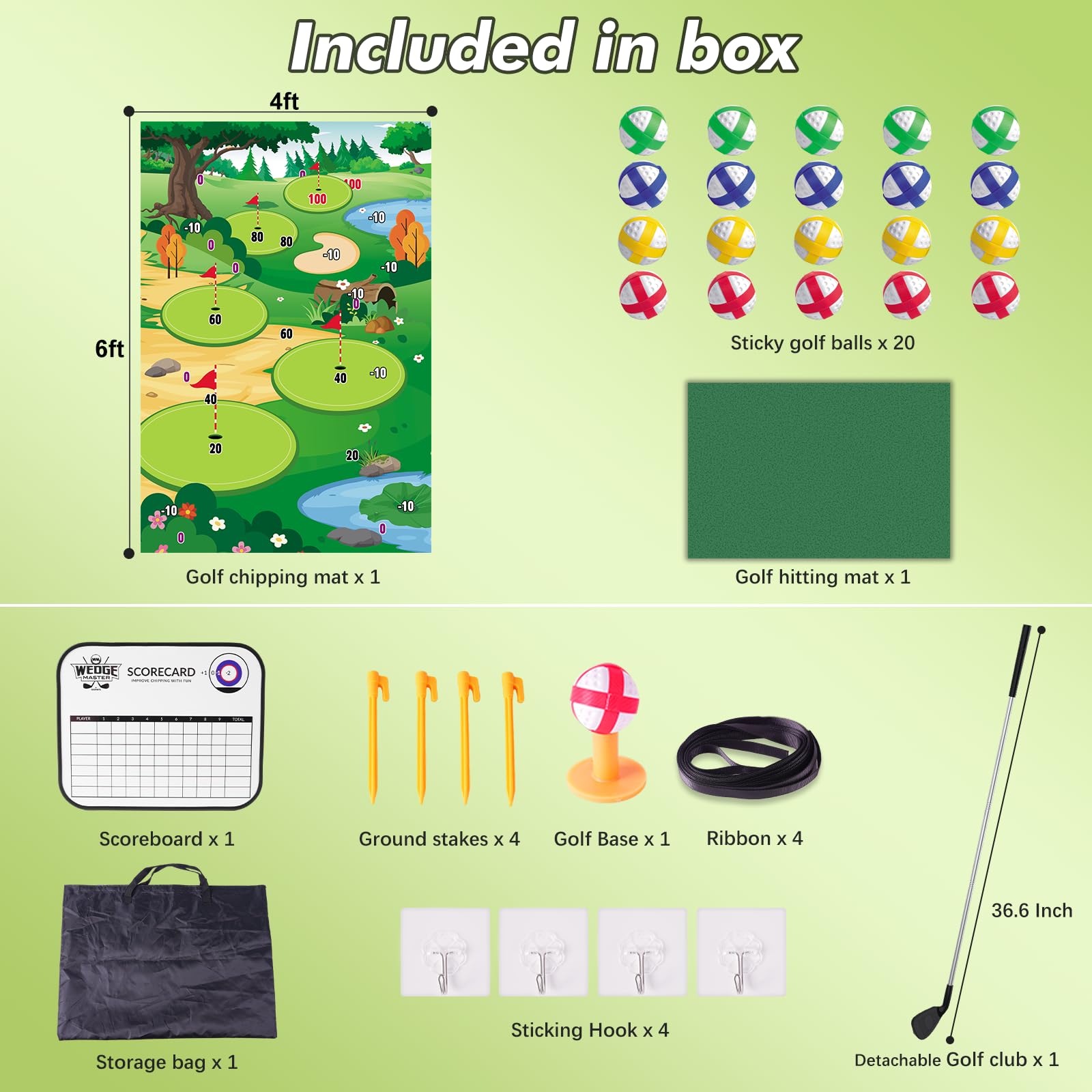 VATOS Golf Chipping Practice Mat with Club & 20 Balls - Indoor/Outdoor Golf Training Mat for Kids & Adults - Perfect for Backyard, Family Fun & Golf Skill Development