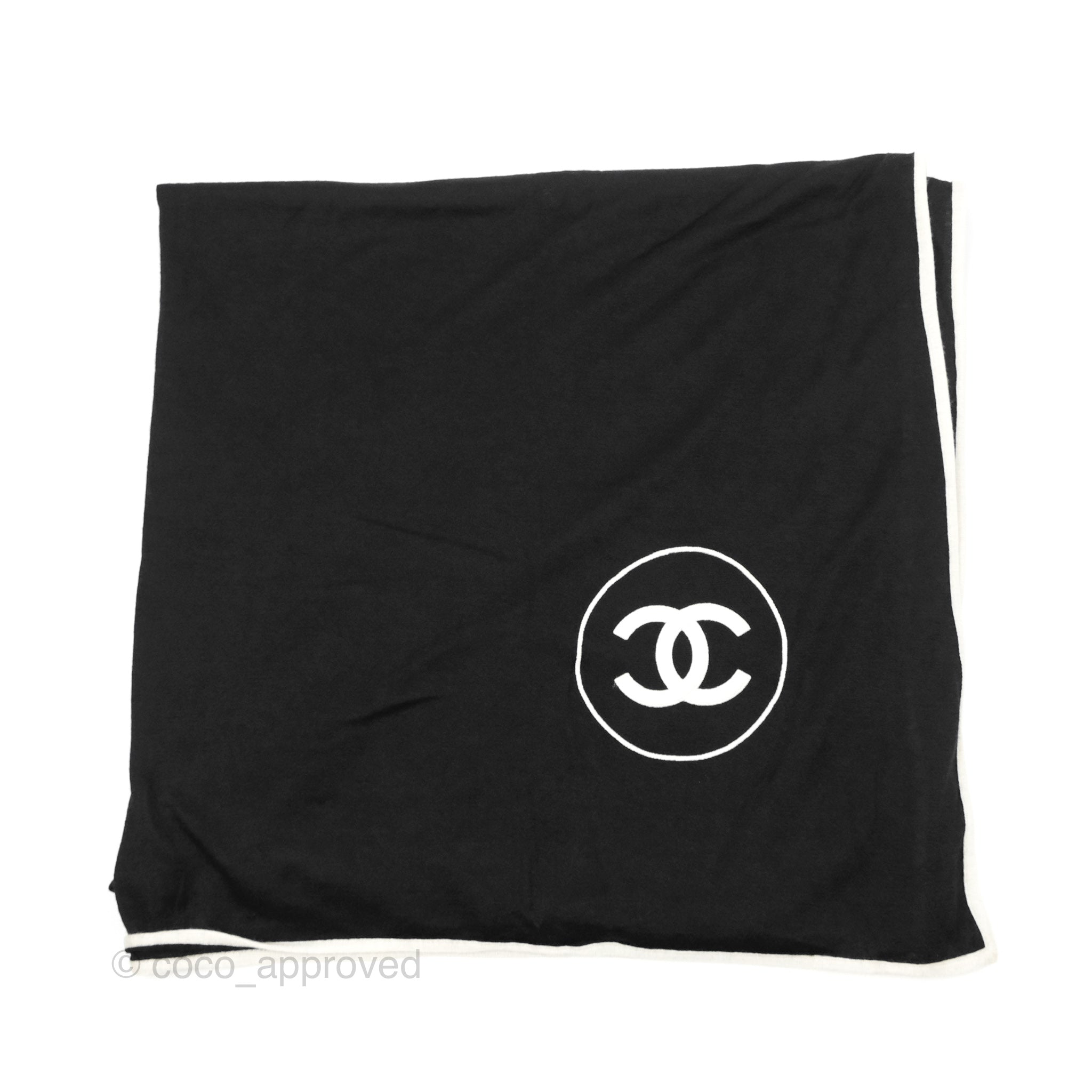 Chanel CC Logo Black & White Cashmere Silk Scarf - Luxury Fashion Accessory for Women, Perfect for Gifts, Parties & Winter Outfits