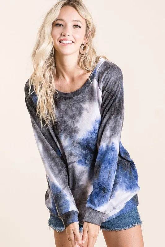BiBi Tie Dye Sweater Knit Top for Women | Trendy Boho Chic Long Sleeve Pullover | Perfect for Fall Fashion, Casual Outings & Music Festivals