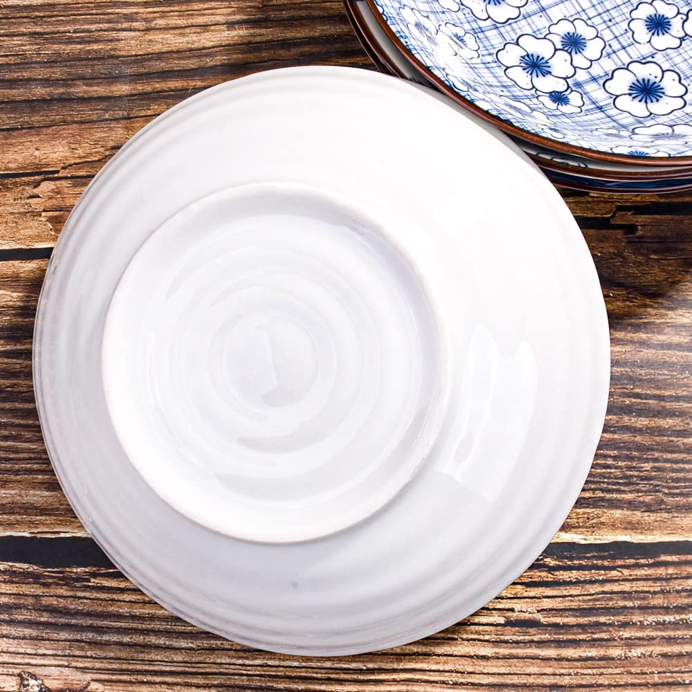 Ceramic Dinner Plates Set of 4 - Blue and White Floral Pasta Bowls, Salad & Dessert Plates | Microwave & Dishwasher Safe | Perfect for Pasta, Appetizers, Snacks & Family Dinners