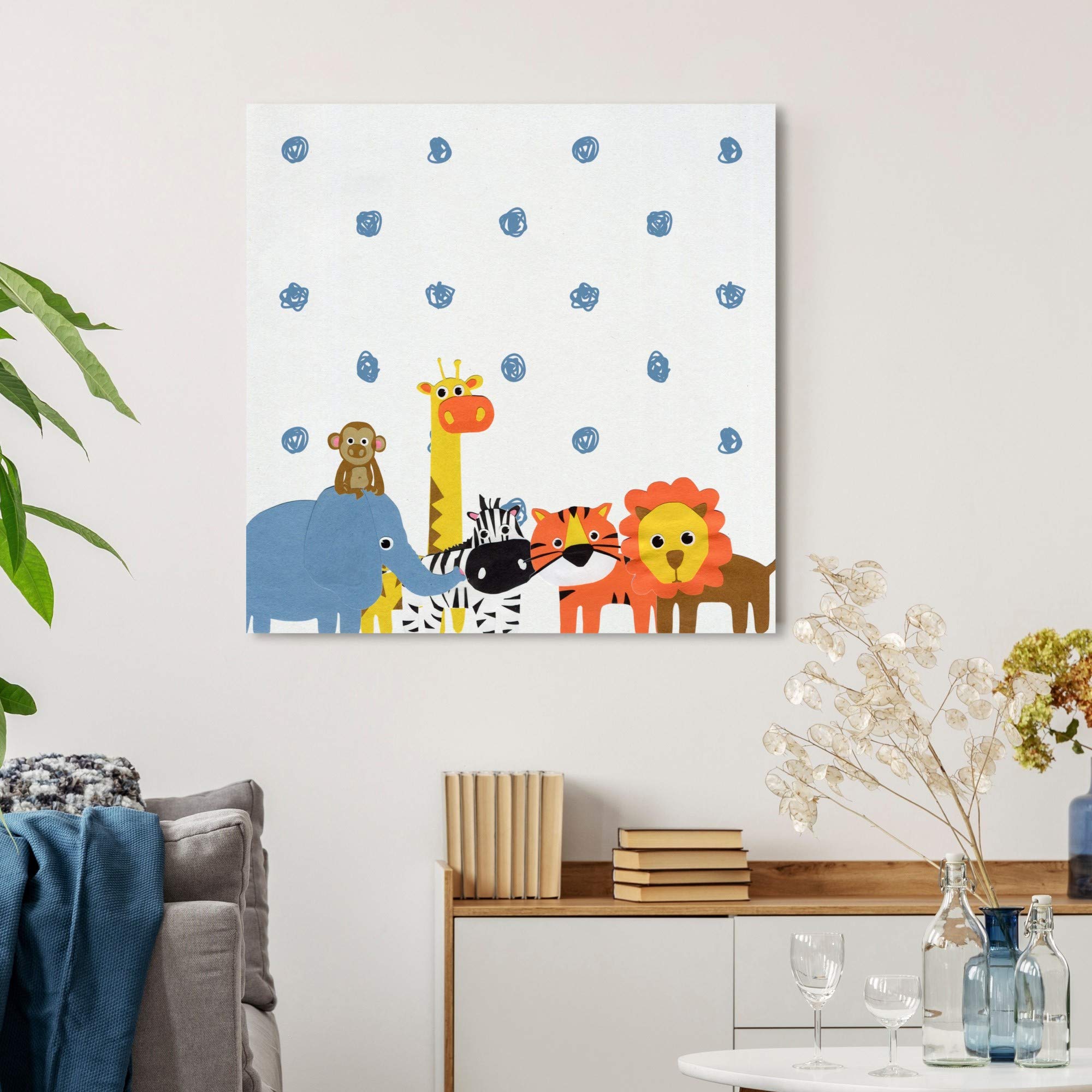 Animals in The Rain Canvas Wall Art Prints for Kids Room Decor - Perfect for Nursery, Bedroom & Playroom