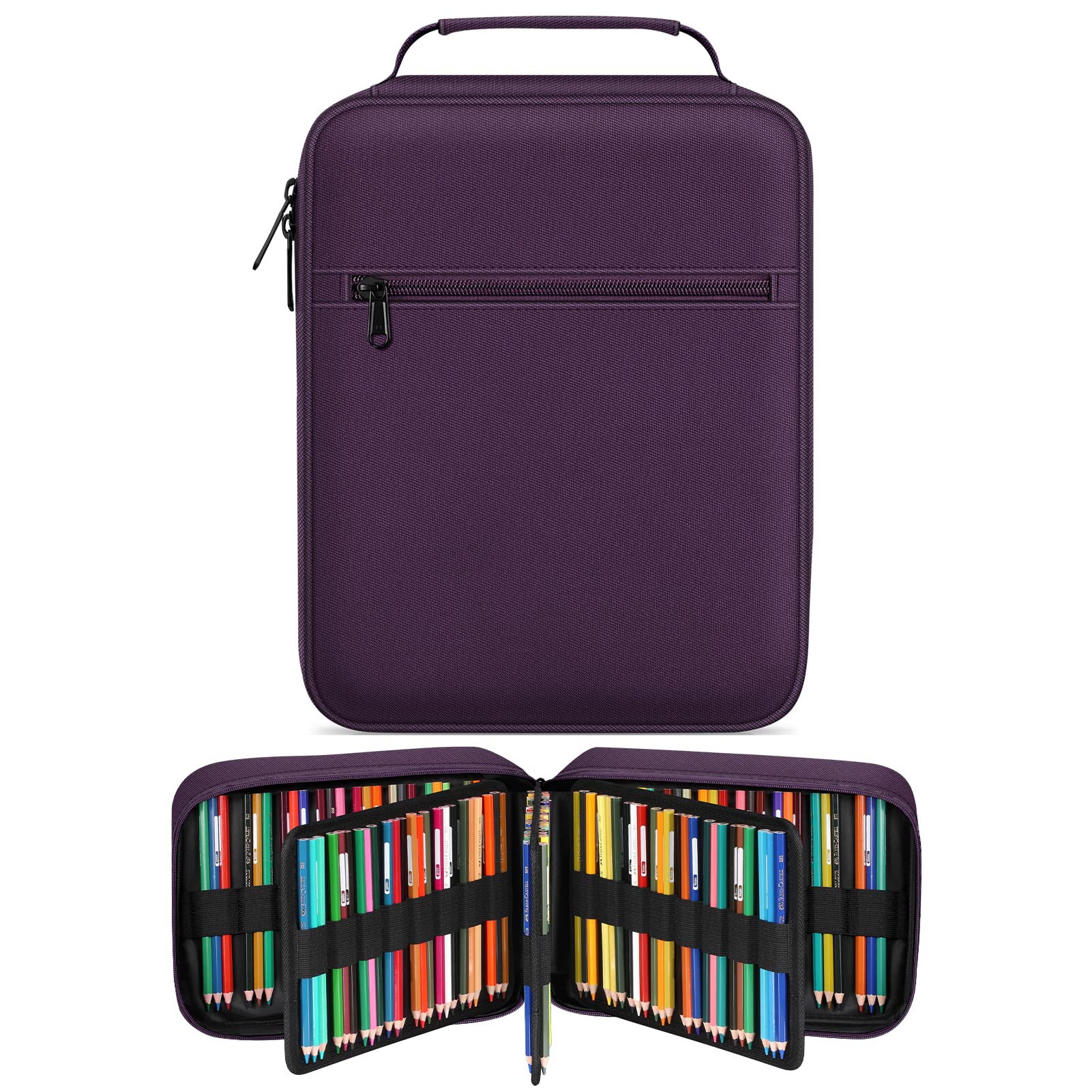 FINPAC Large Multi-Layer Watercolor Pencil Case with Zipper Front Pocket - Holds 200 Colored Pencils or 130 Gel Pens - Perfect Organizer for Artists, Painters & Planners - Ideal for Art Classes, Travel & Studio Storage