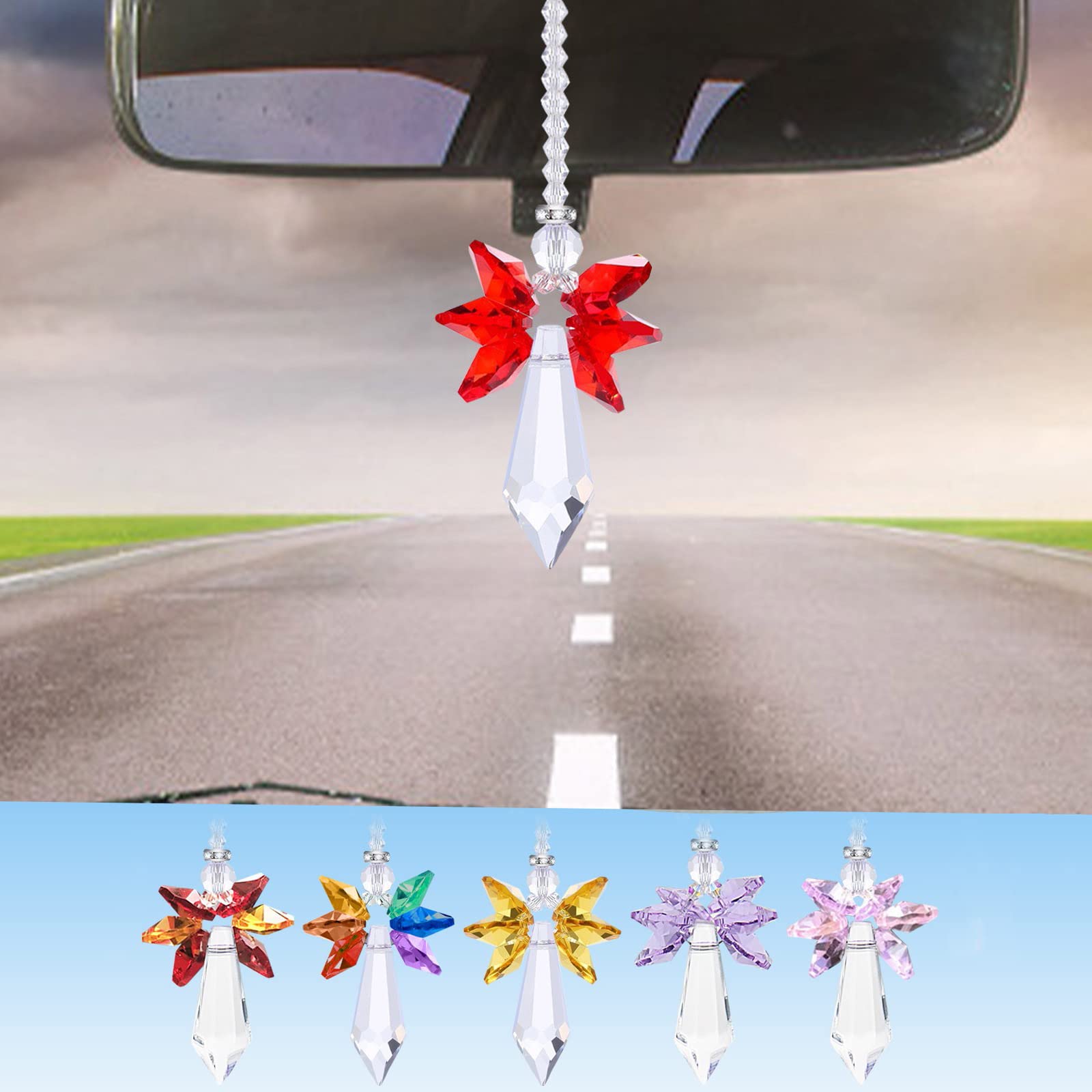 Rainbow Crystal Car Mirror Charm Pendant - Hanging Ornament Decor for Auto Rearview Mirror Accessories | Perfect for Car Interior Decoration & Gift Giving