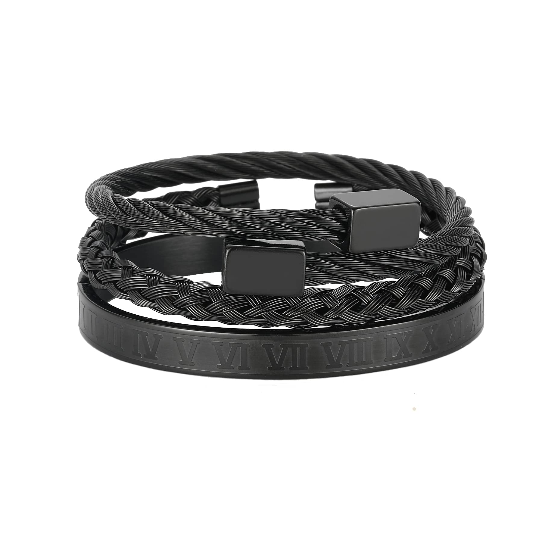 Luxury MAOCEN Men's Bracelet - Stainless Steel Royal Crown Charm Roman Numeral Cuff Bangle Jewelry for Men (Gold/Silver/Black) - Perfect for Gifts, Weddings & Formal Occasions