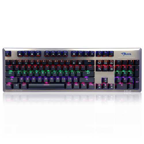 E Blue K727 104-Key NKRO USB Wired Mechanical Gaming Keyboard with Mixed Backlit & Blue Black Switches - Perfect for PC Gaming, Typing & Office Work