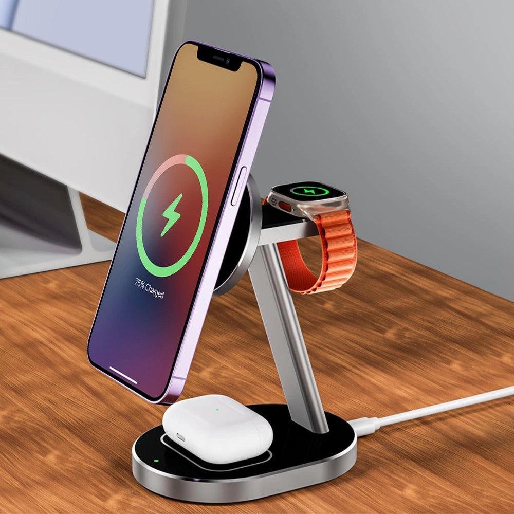 NexusEdge 3-in-1 Fast Wireless Charging Station for iPhone, AirPods & Apple Watch | Qi-Certified Multi-Device Charger | Perfect for Bedside, Office & Travel