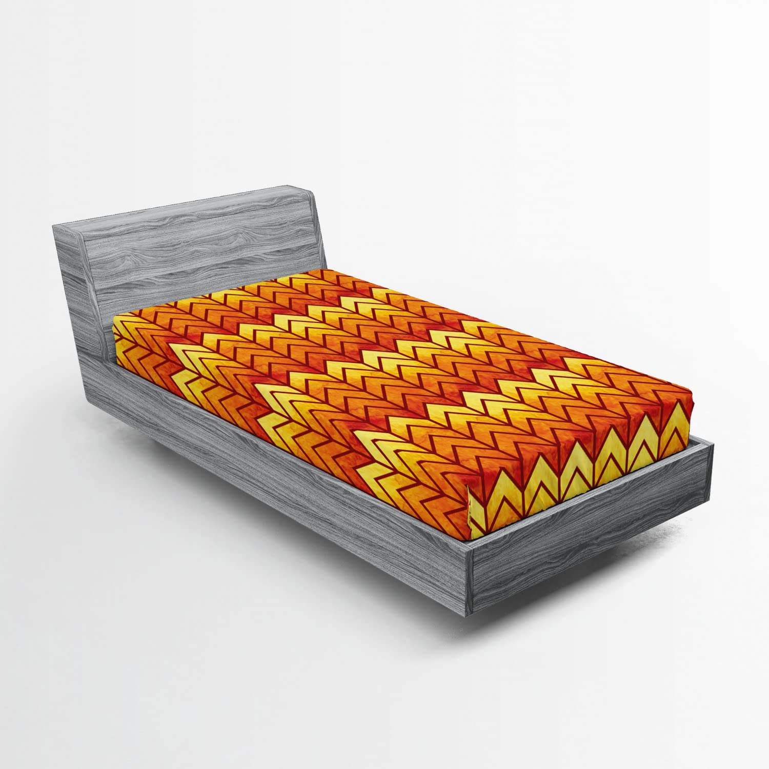 Ambesonne Chevron Fitted Sheet - Abstract Vintage Chevron Pattern in Funky Orange & Yellow Colors, Twin XL Size Deep Pocket Elastic Bed Cover | Perfect for Guest Rooms, Dorms & Cozy Bedroom Decor