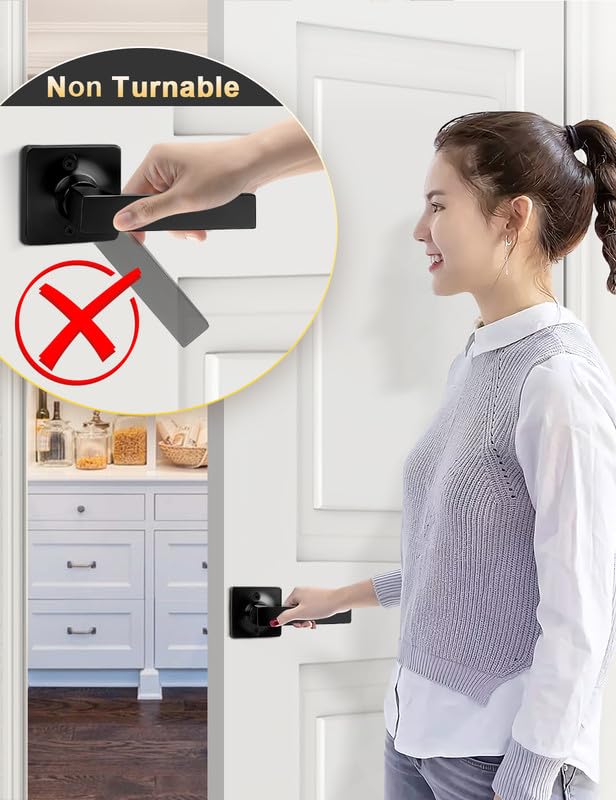 Mengico 10 Pack Square Dummy Door Handle Set - Matte Black Interior Door Knobs for Closets & French Doors, Reversible Right/Left Handed - Perfect for Bedrooms, Bathrooms & Home Renovation Projects