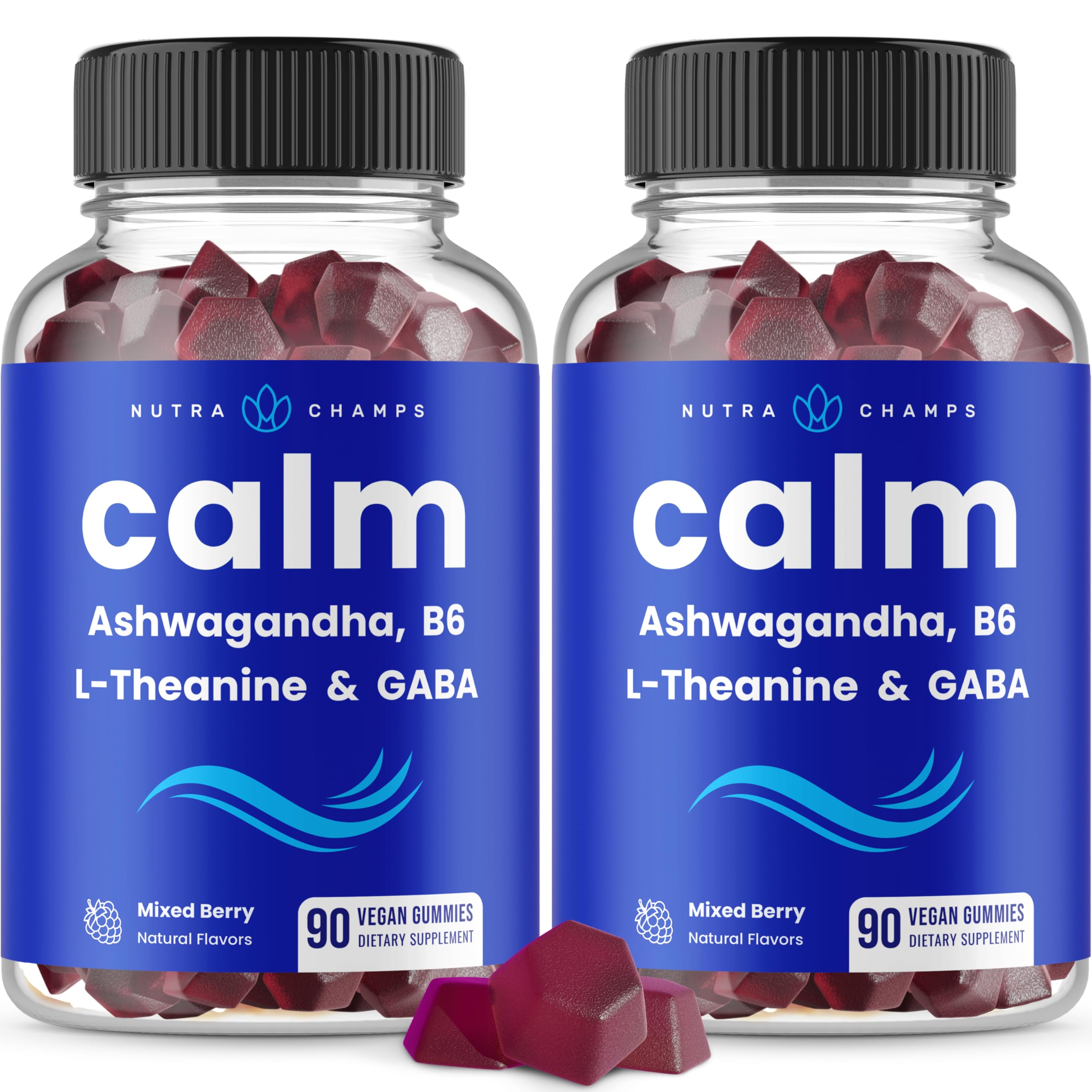 NutraChamps Stress Relief Gummies with Ashwagandha, L-Theanine & GABA - Calming Supplement for Anxiety & Relaxation - 90 Count (Pack of 2) - Perfect for Work Stress, Travel & Daily Wellness Support