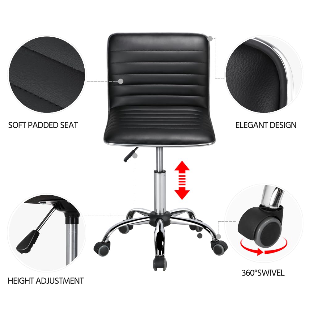 Yaheetech Armless Office Chair - Low Back Swivel Computer Desk Task Chair with Adjustable Height & Wheels - Perfect for Home Office, Gaming, Makeup Vanity & Small Spaces