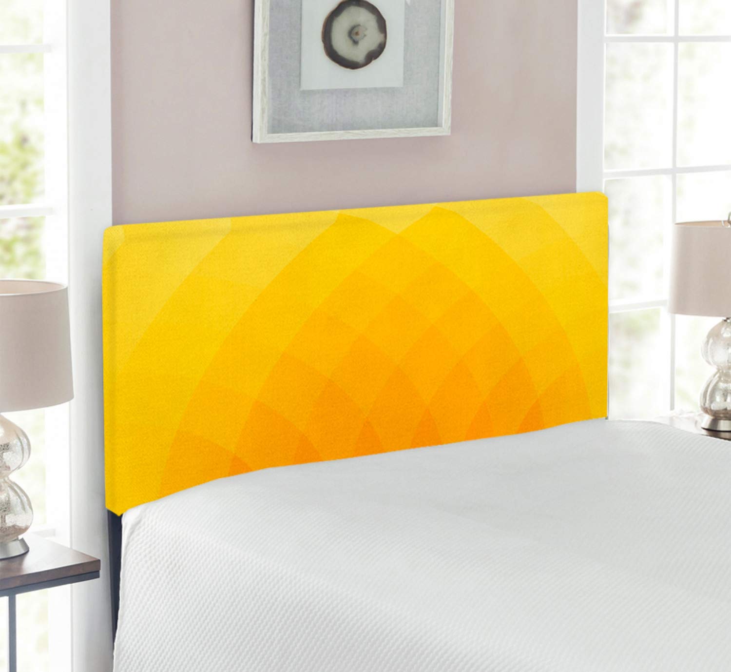 Ambesonne Yellow Upholstered Headboard with Memory Foam - Modern Retro Design Art Print, Twin Size Metal Bed Frame in Orange & Yellow | Perfect for Bedroom Decor, Guest Rooms & Cozy Reading Nooks