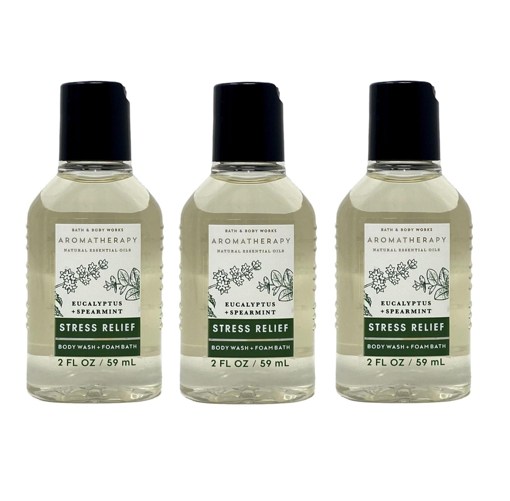 Bath & Body Works Aromatherapy Stress Relief Eucalyptus Spearmint Body Wash - 3 Pack Travel Size - Relaxing Shower Gel for Stress Relief & Muscle Relaxation - Perfect for Travel, Gym & Home Use