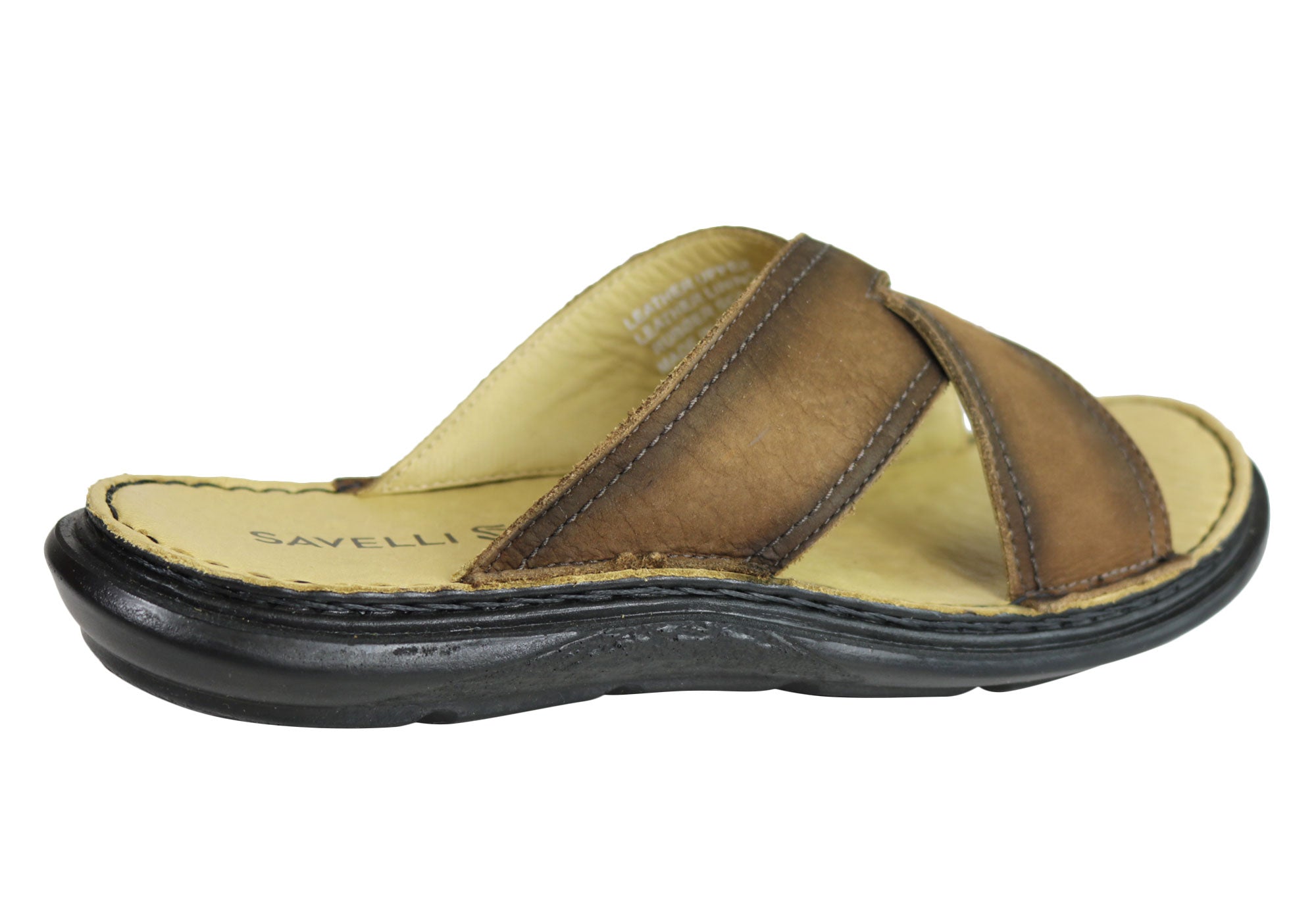 Savelli Kobes Men's Leather Comfort Slide Sandals - Handmade in Brazil - Premium Casual & Beach Footwear for Summer