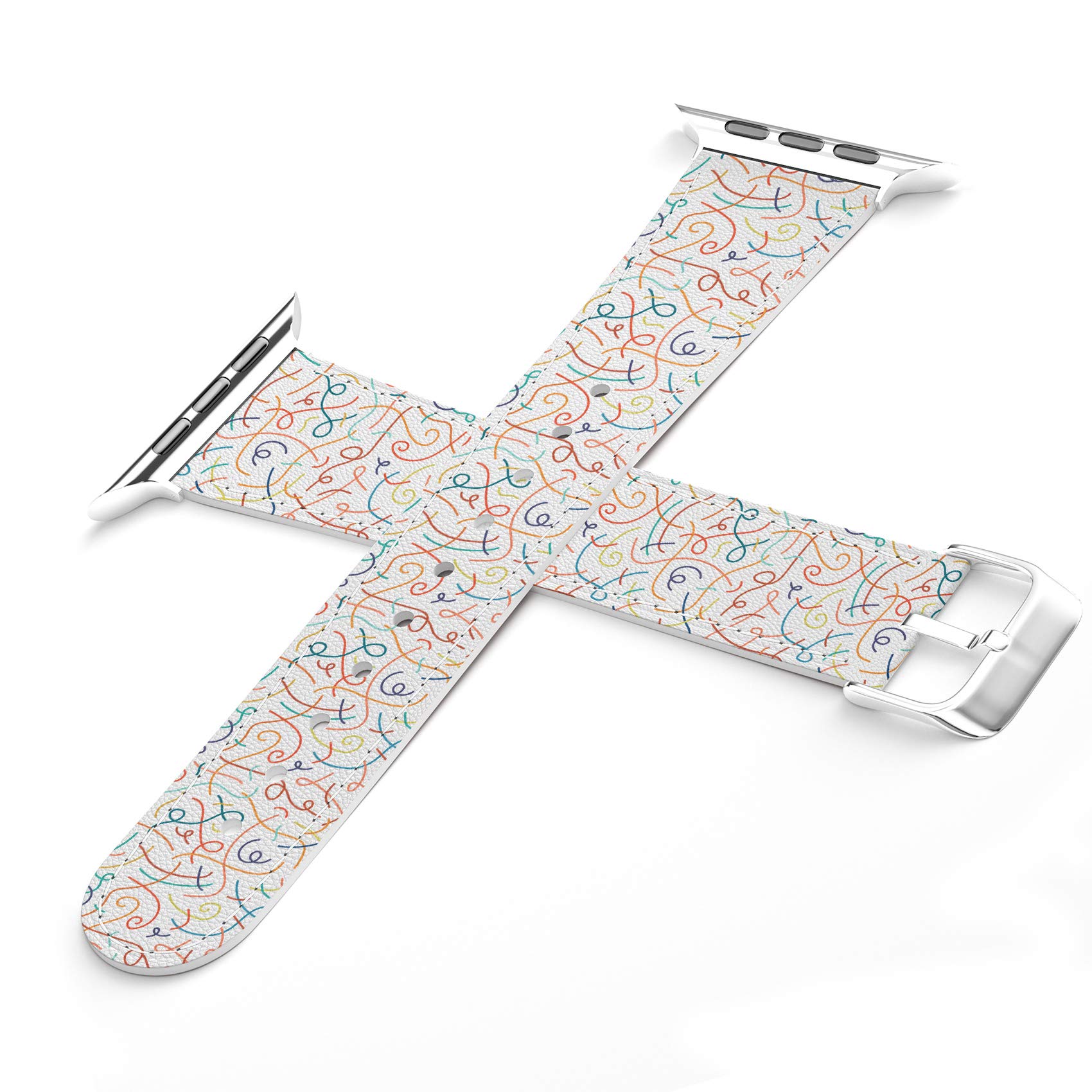 Compatible with Apple Watch Series 7/6/5/4/3/2/1/SE - Orange Geometric Confetti Art PU Leather Strap (38-40-41-42-44-45mm) & Matching Phone Case - Stylish Abstract Bracelet for Workout, Running & Daily Wear