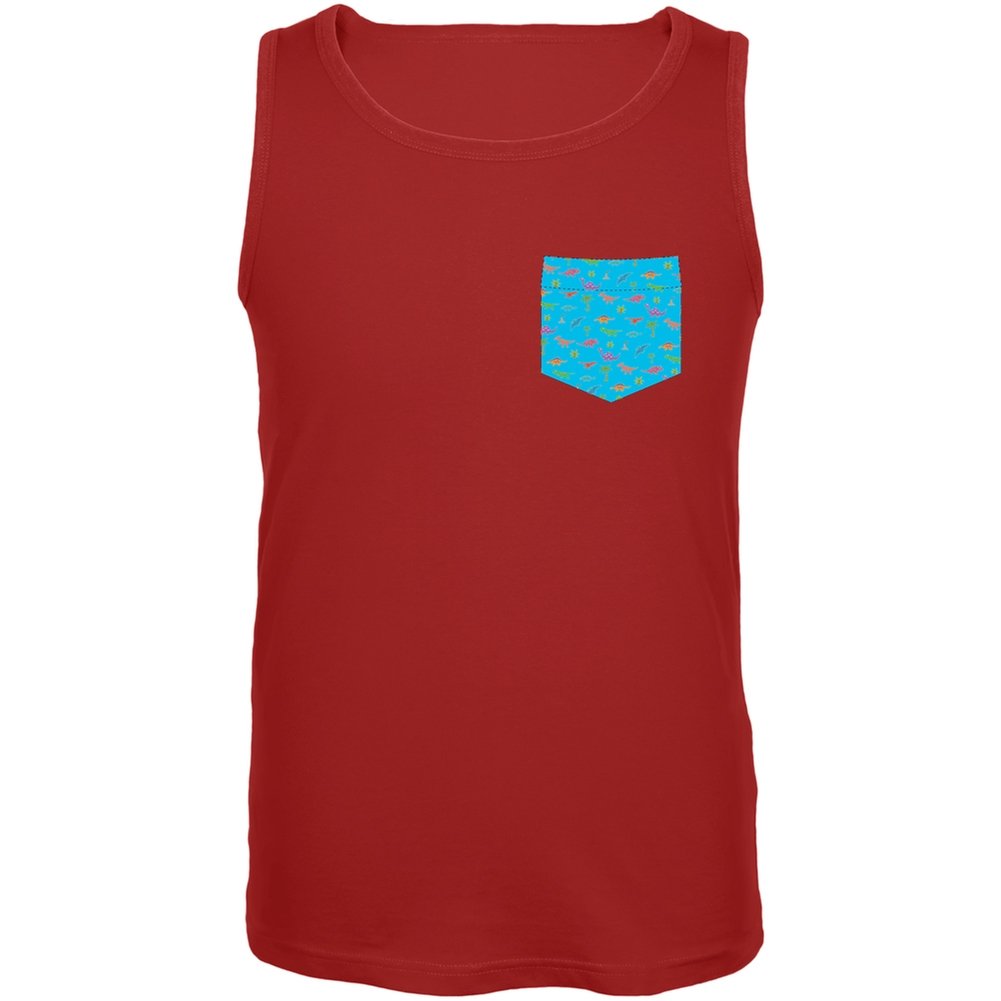 Dinosaur Print Pocket Tank Top for Women - Large Size, Red - Perfect for Casual Wear, Summer Outfits & Fun Dinosaur-Themed Parties